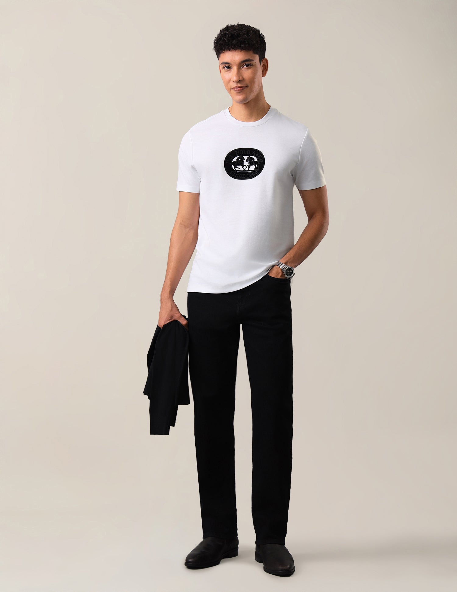 Brand Embossed Slim Fit T-Shirt Ivory - U.S. Polo Assn. India | Large