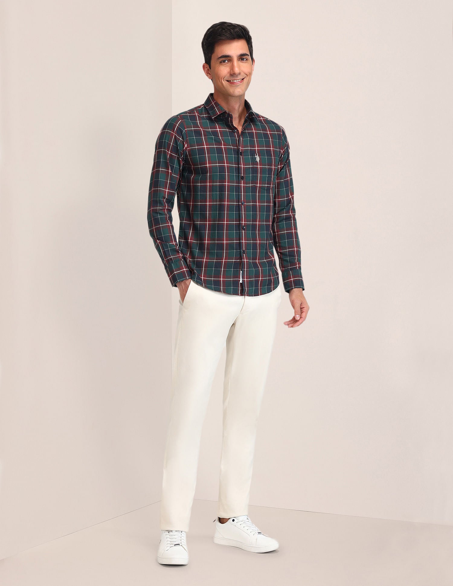 Tailored Fit Twill Shirt Dark Green - U.S. Polo Assn. India | Large