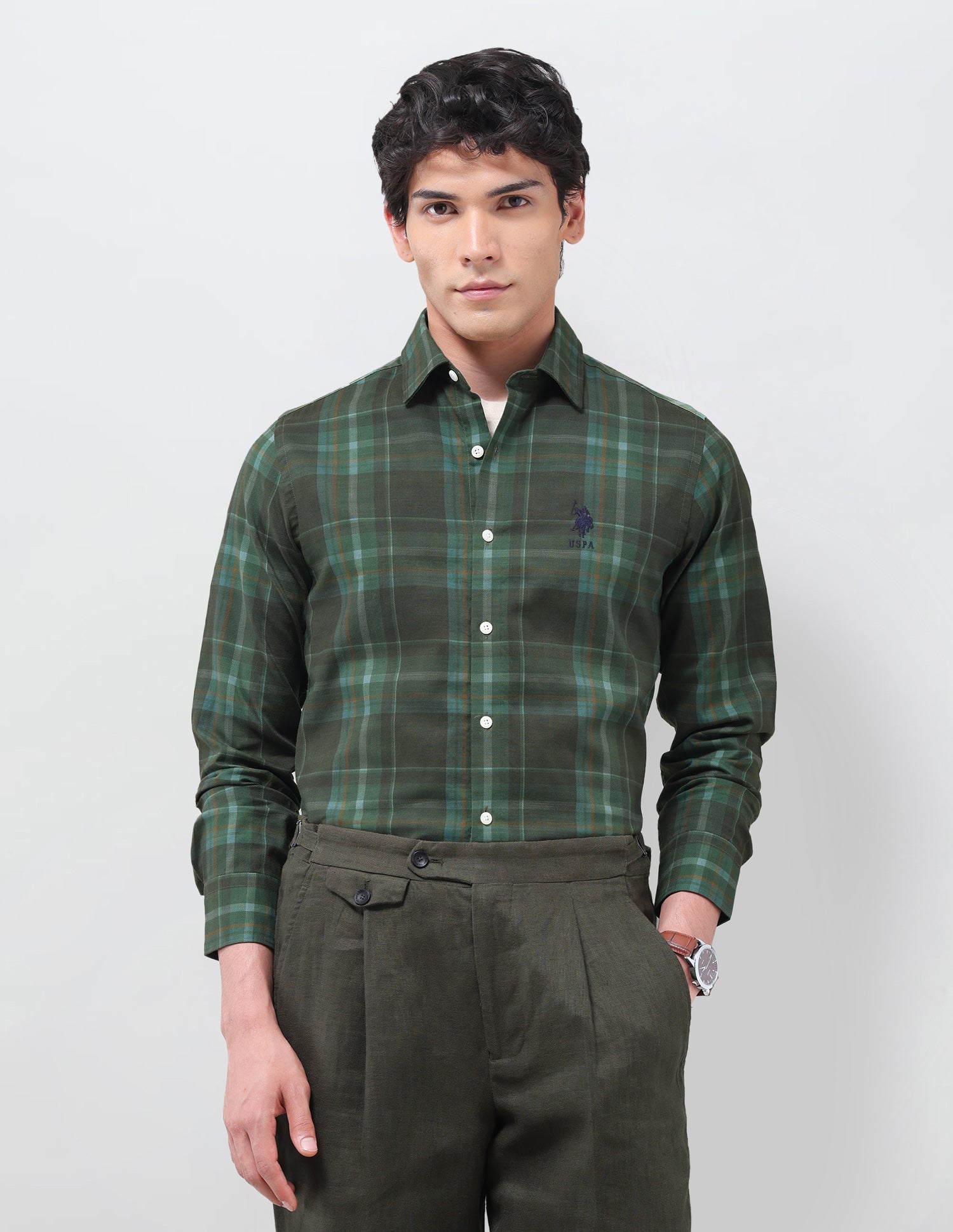 Tailored Fit Oxford Shirt Dark Olive - U.S. Polo Assn. India | Large