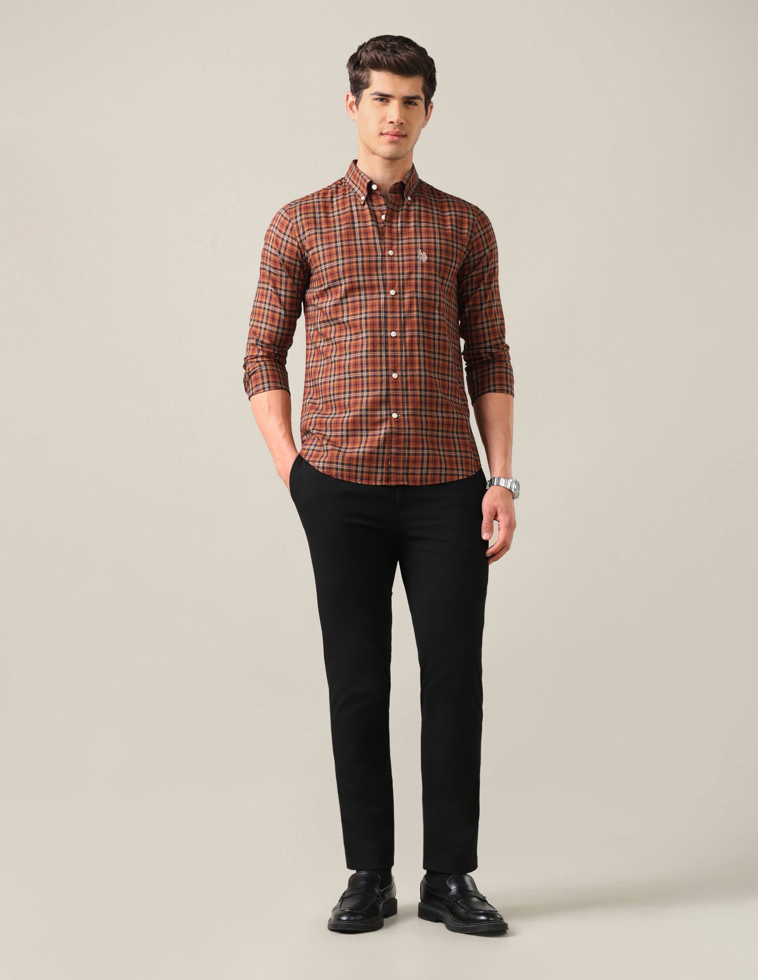 Plaid Tailored Fit Shirt Rust - U.S. Polo Assn. India | Large