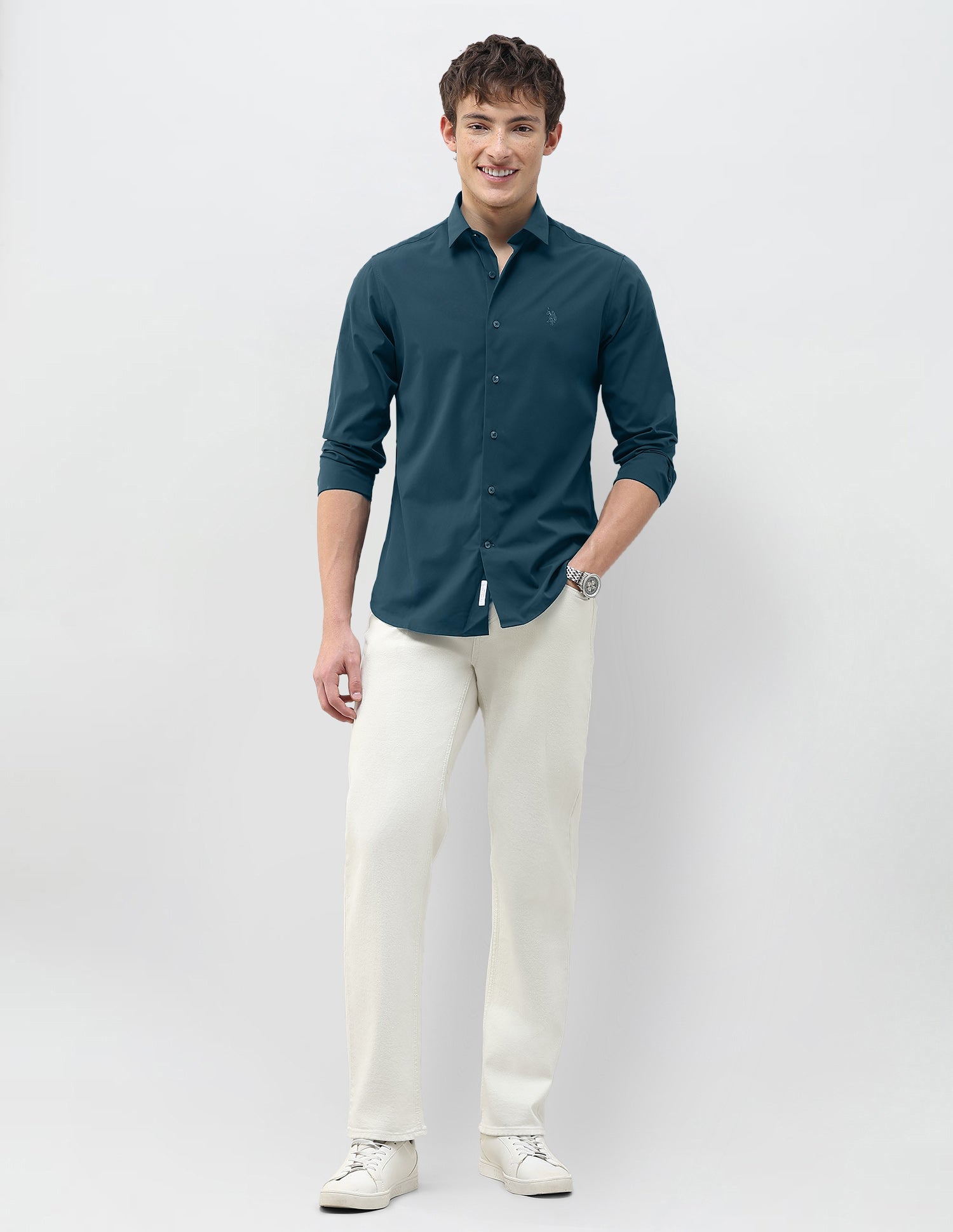 Solid Regular Fit Shirt Teal - U.S. Polo Assn. India | Large