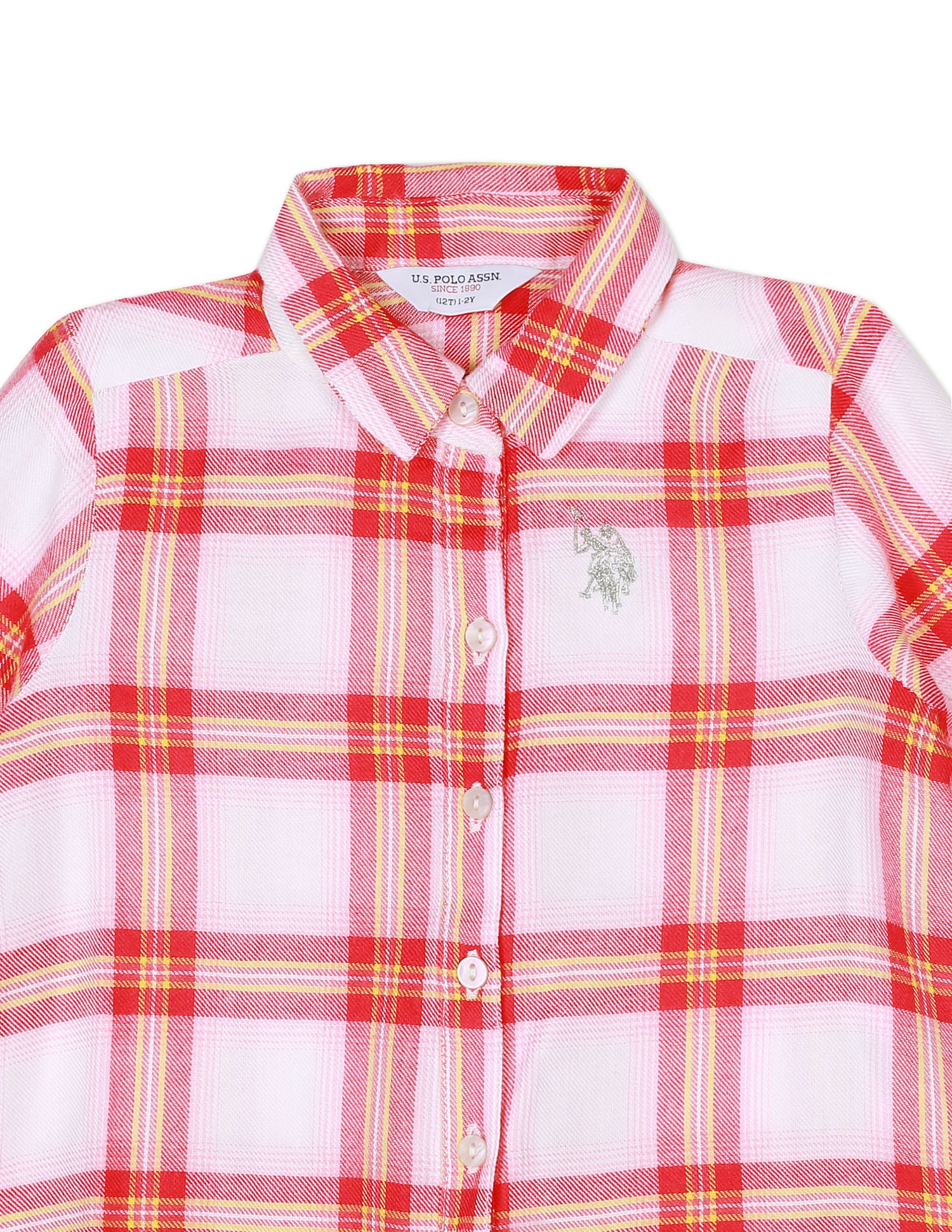Girls White And Pink High Low Hem Check Shirt White and Pink - U.S. POLO ASSN. | Large