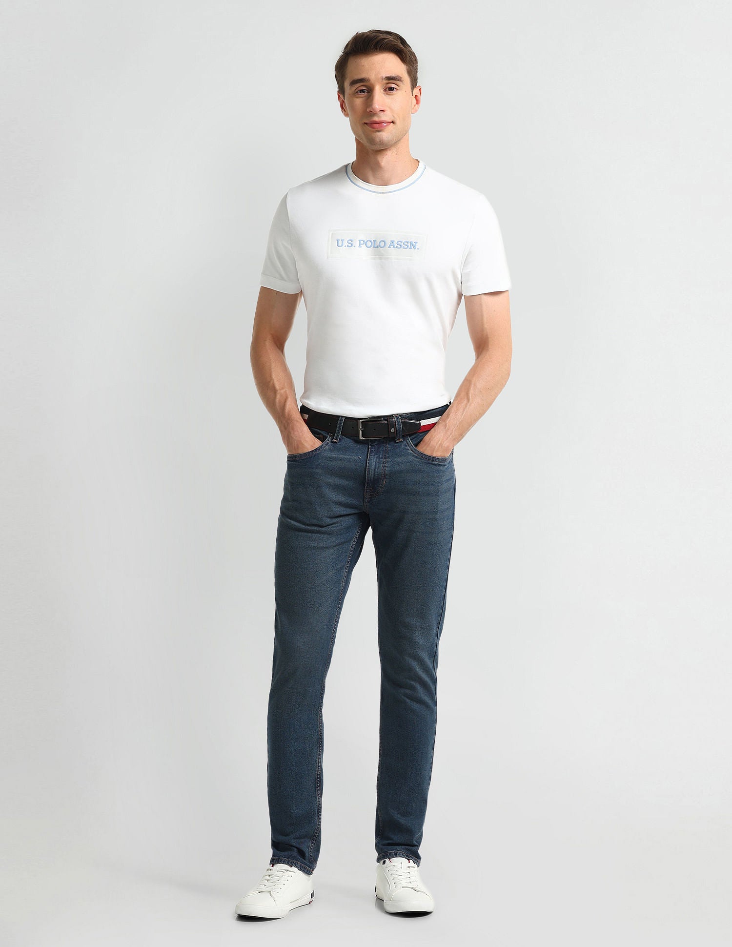 Brandon Slim Fit Tapered Blue Jeans Light Blue - U.S. Polo Assn. India | Large