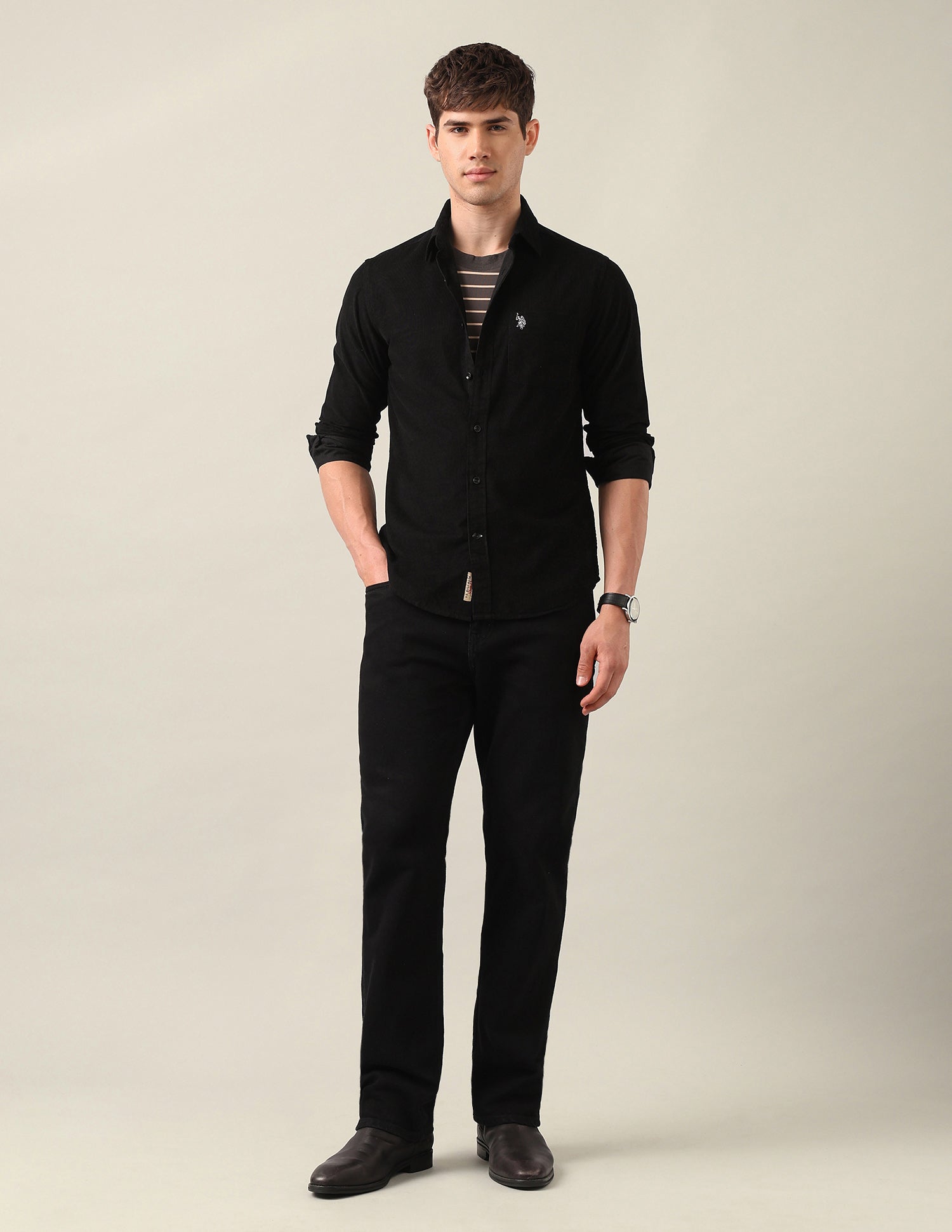 Corduroy Regular Fit Shirt Black - U.S. Polo Assn. India | Large