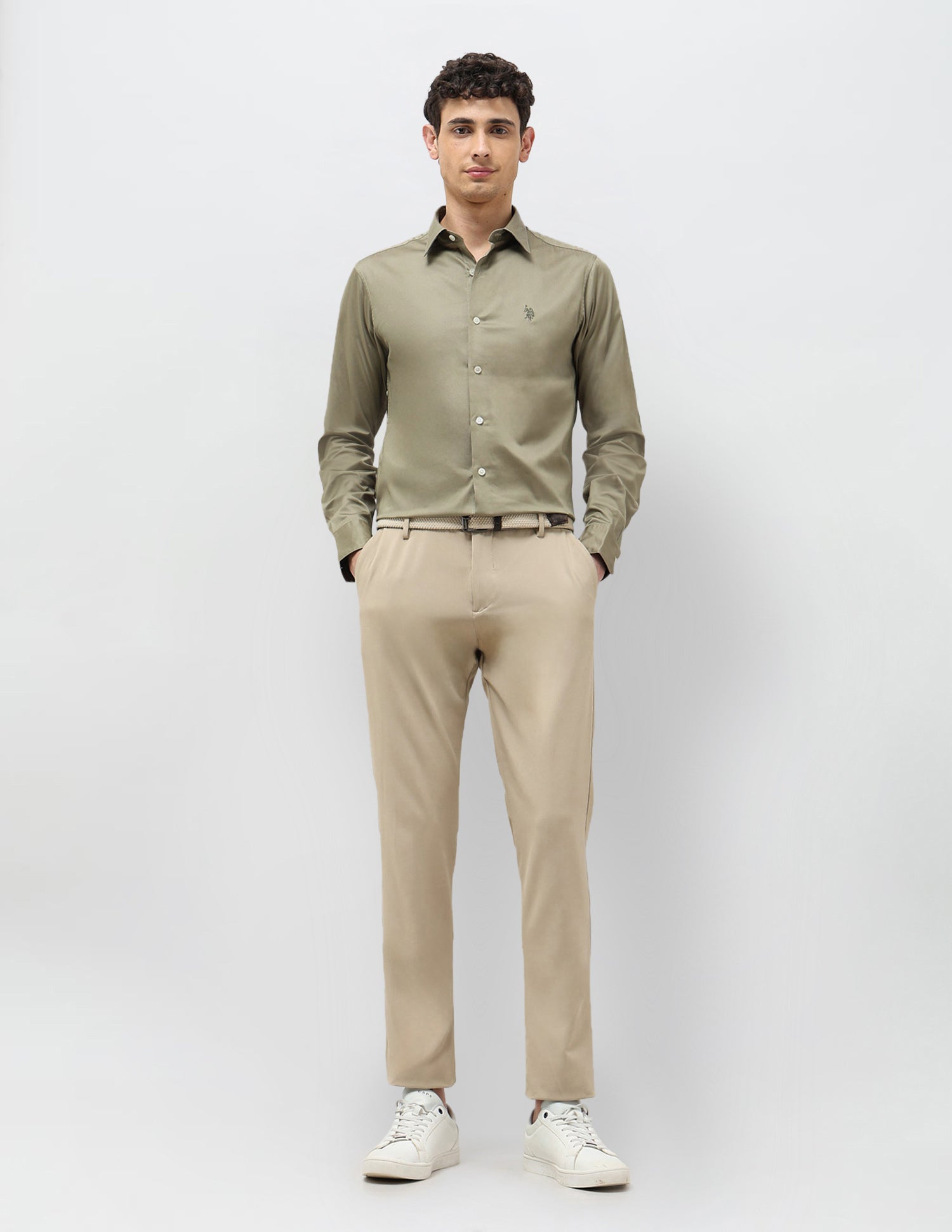 Satin Tailored Fit Shirt Light Olive - U.S. POLO ASSN. | Large