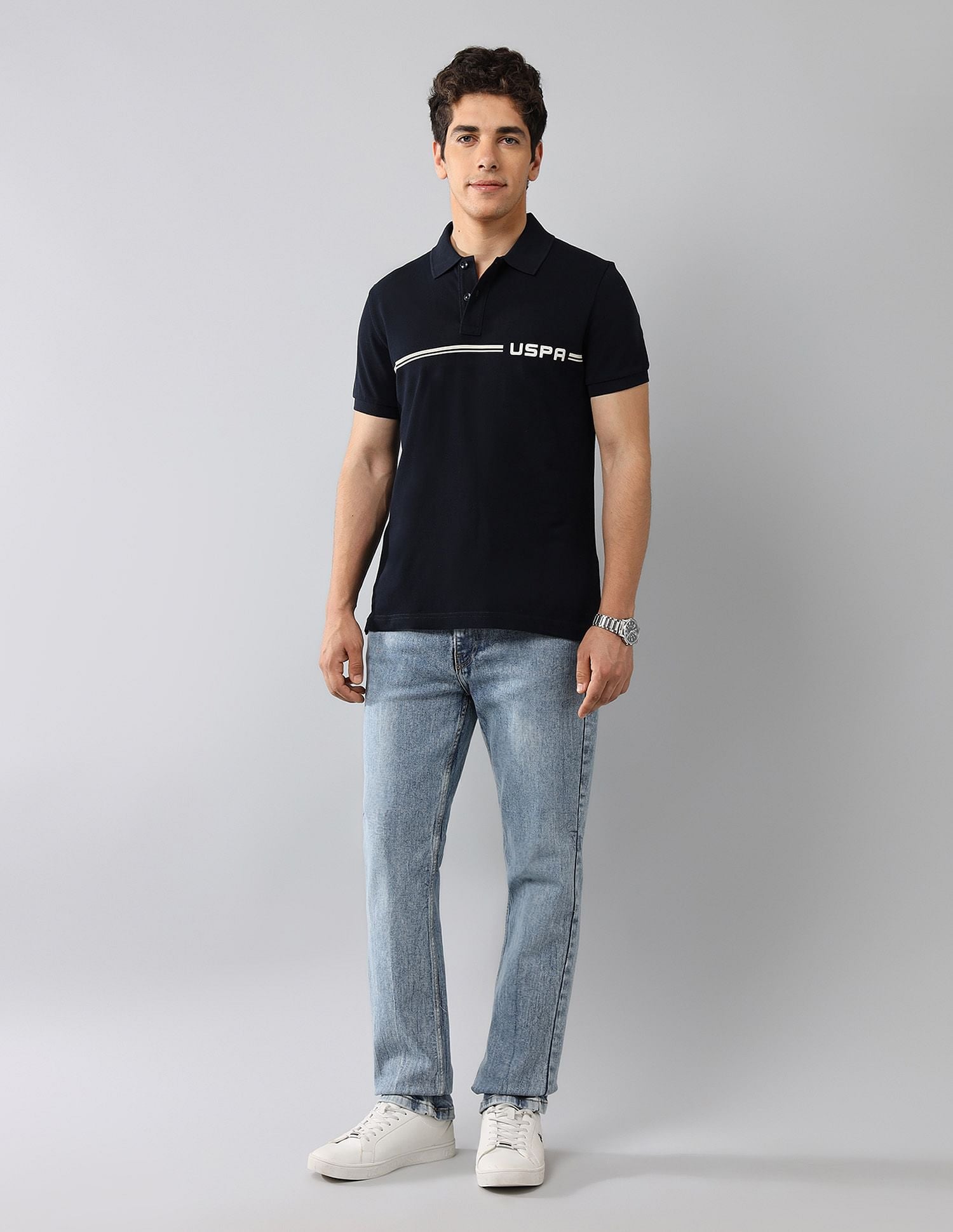 Brand Printed Muscle Fit Polo Shirt Navy - U.S. POLO ASSN. | Large