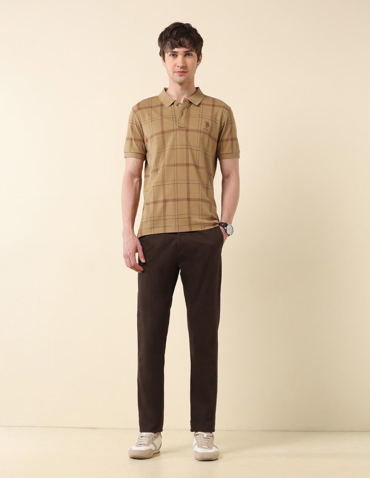 Slim Fit Modern Monochrome Polo Shirt Beige - U.S. Polo Assn. India | Large