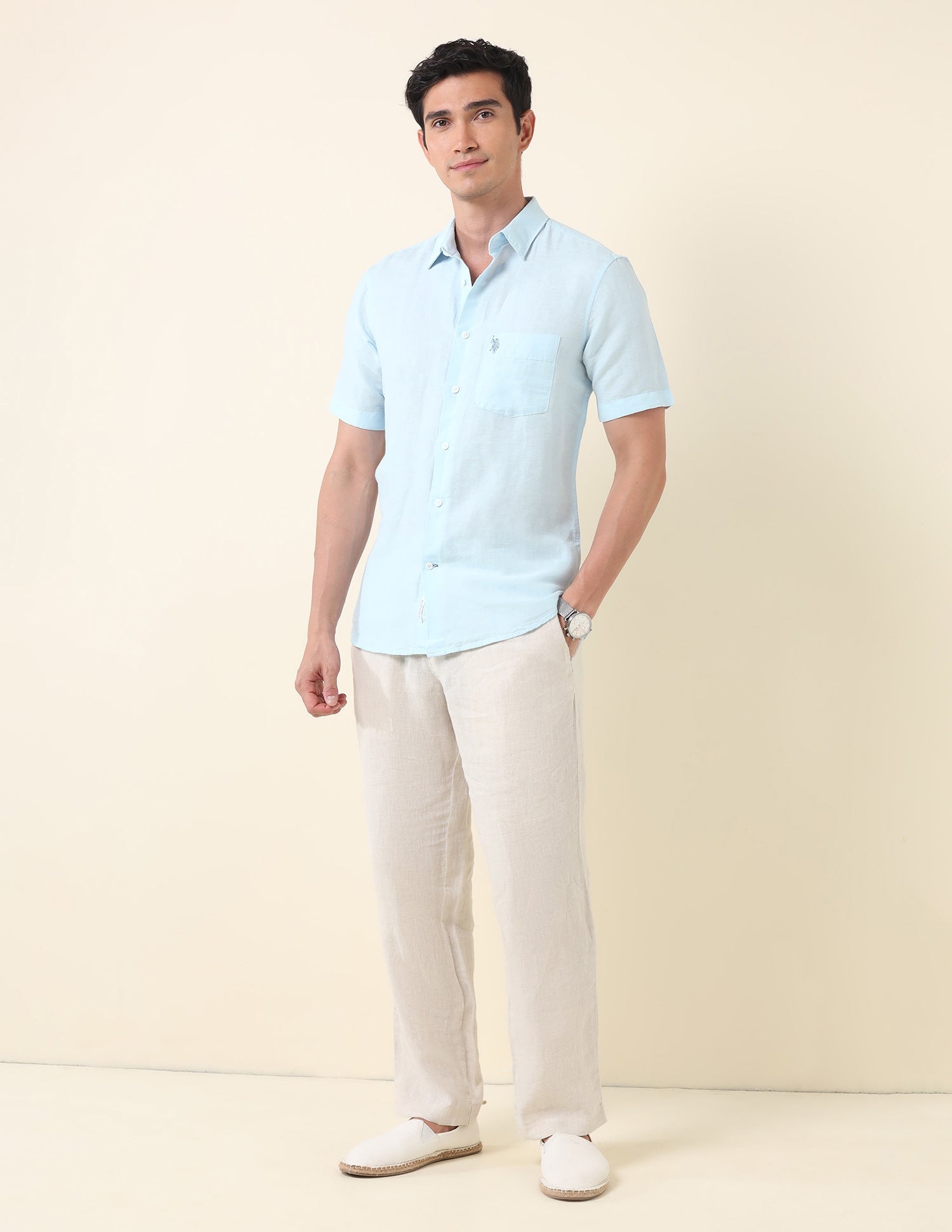 Tailored Fit Solid Shirt Light Blue - U.S. Polo Assn. India | Large