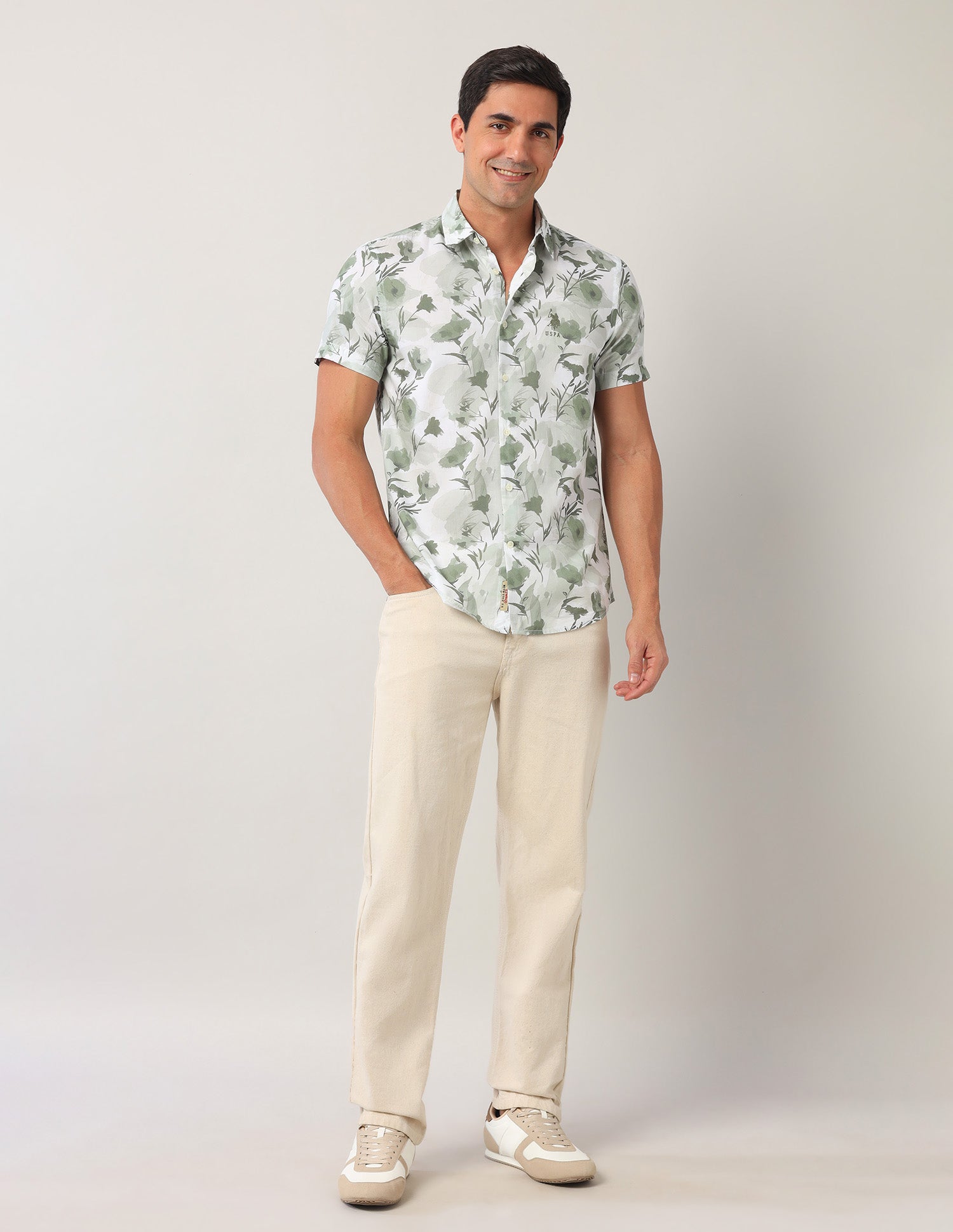 Floral Printed Poplin Shirt Grey - U.S. POLO ASSN. | Large