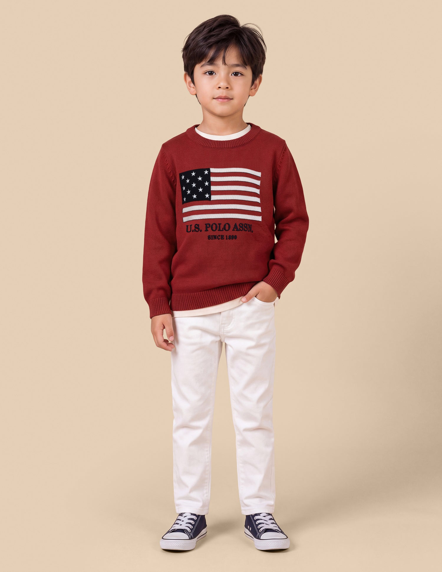 Graphic Brand Patterned Knit Regular Fit Sweater Red - U.S. Polo Assn. India | Large