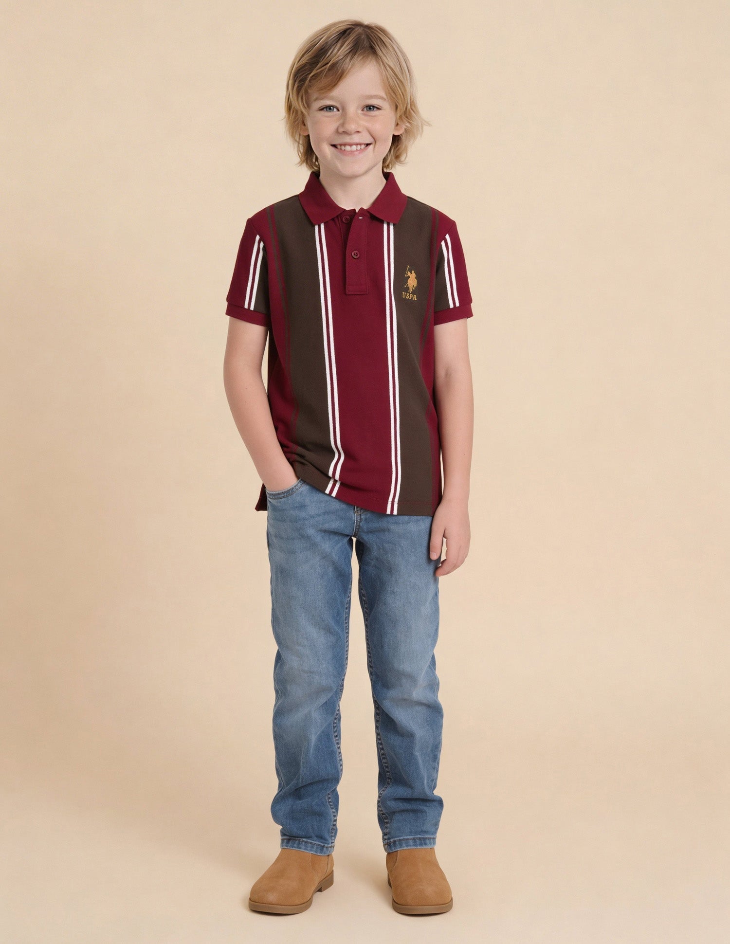 Vertical Striped Regular Fit Polo Shirt Maroon - U.S. Polo Assn. India | Large