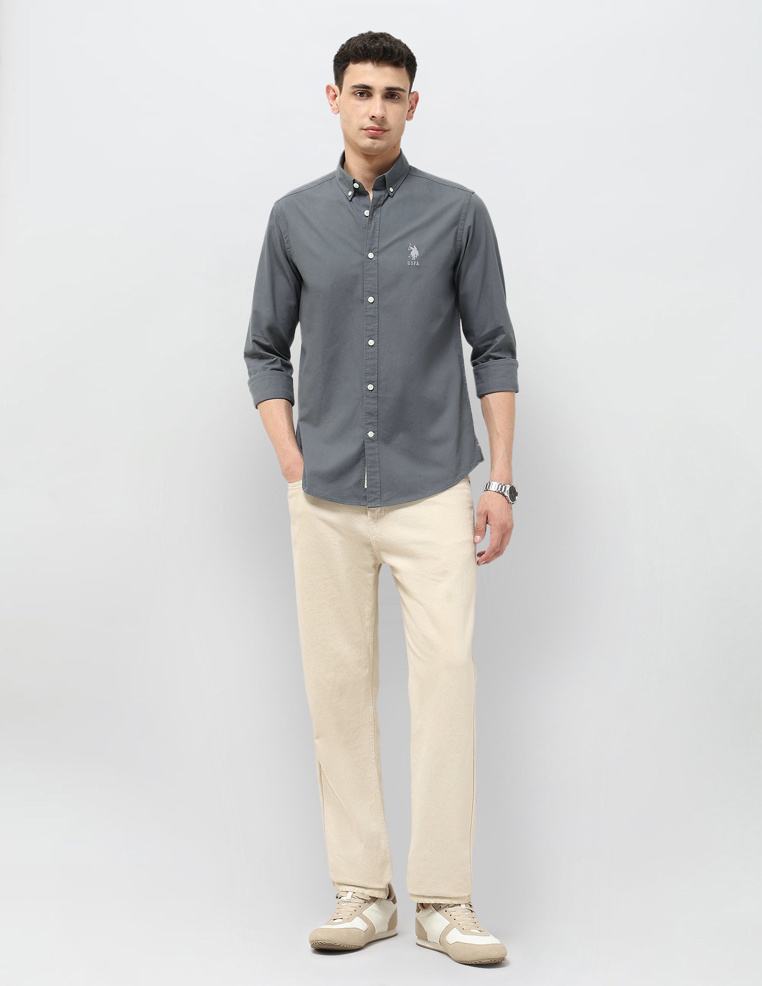Regular Fit Button Down Shirt Dark Grey - U.S. Polo Assn. India | Large