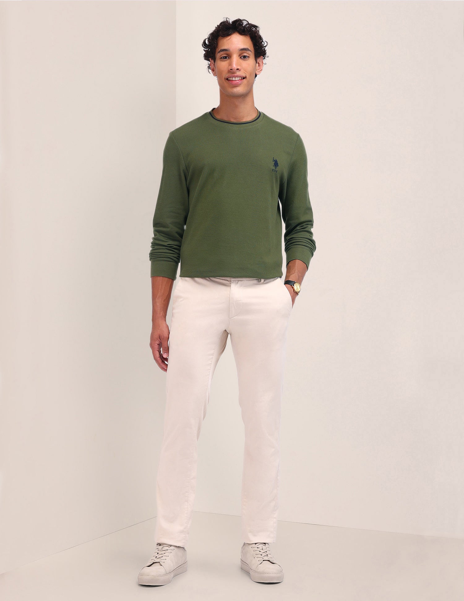 Textured Cotton Polo Shirt Olive - U.S. Polo Assn. India | Large