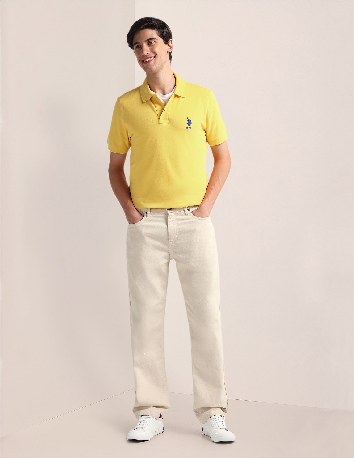 Slim Fit Pure Cotton Polo Shirt Yellow - U.S. Polo Assn. India | Large