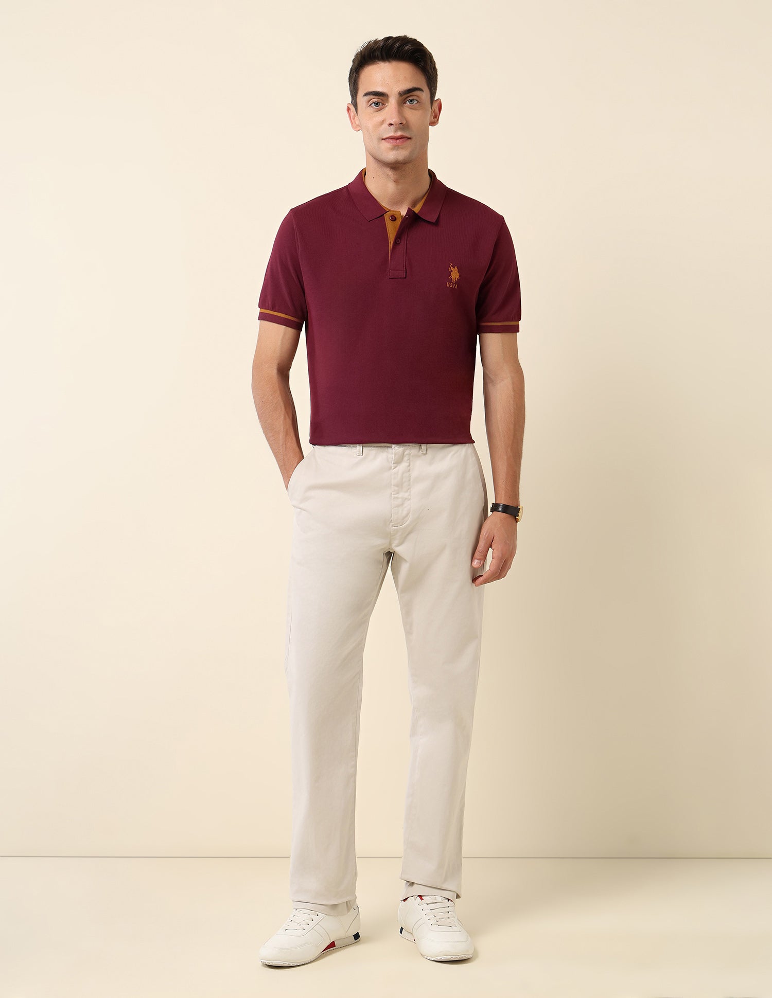 Solid Slim Fit Polo Shirt Maroon - U.S. Polo Assn. India | Large