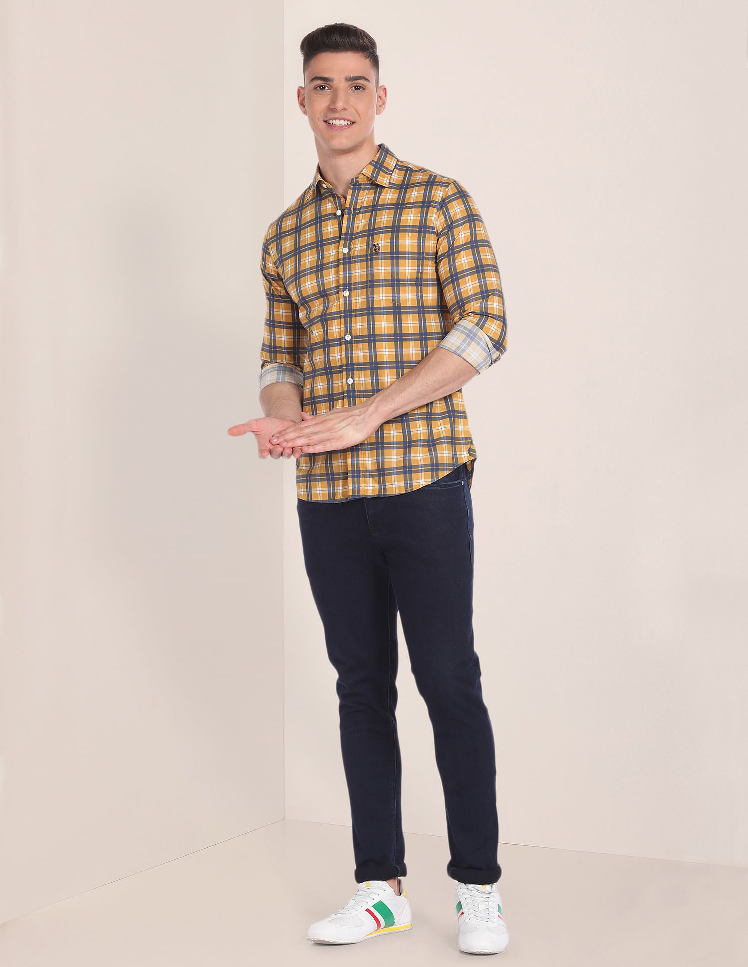 Tartan Check Tailored Regular Fit Shirt Mustard - U.S. Polo Assn. India | Large