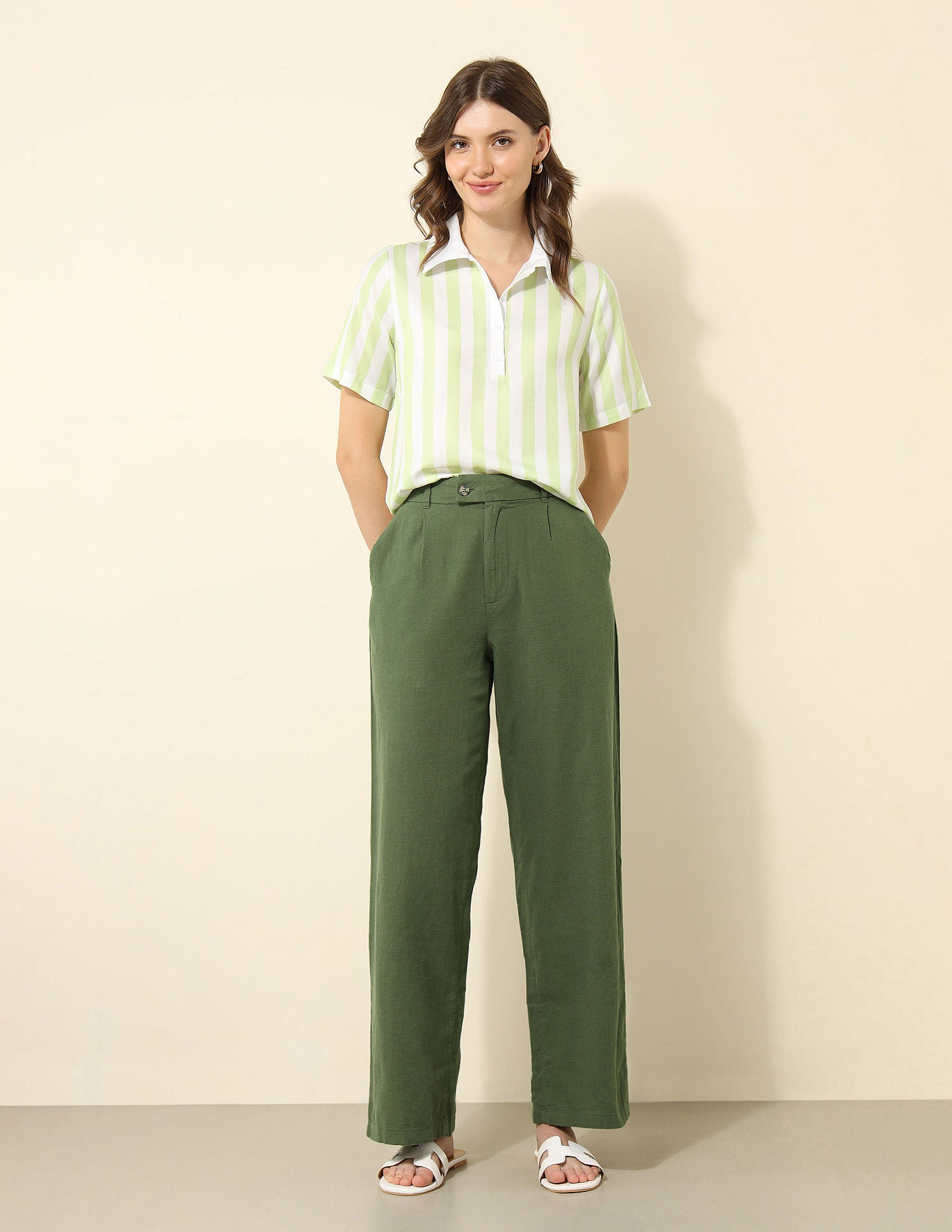 Vertical Striped Polo Top Lime Green - U.S. POLO ASSN. | Large