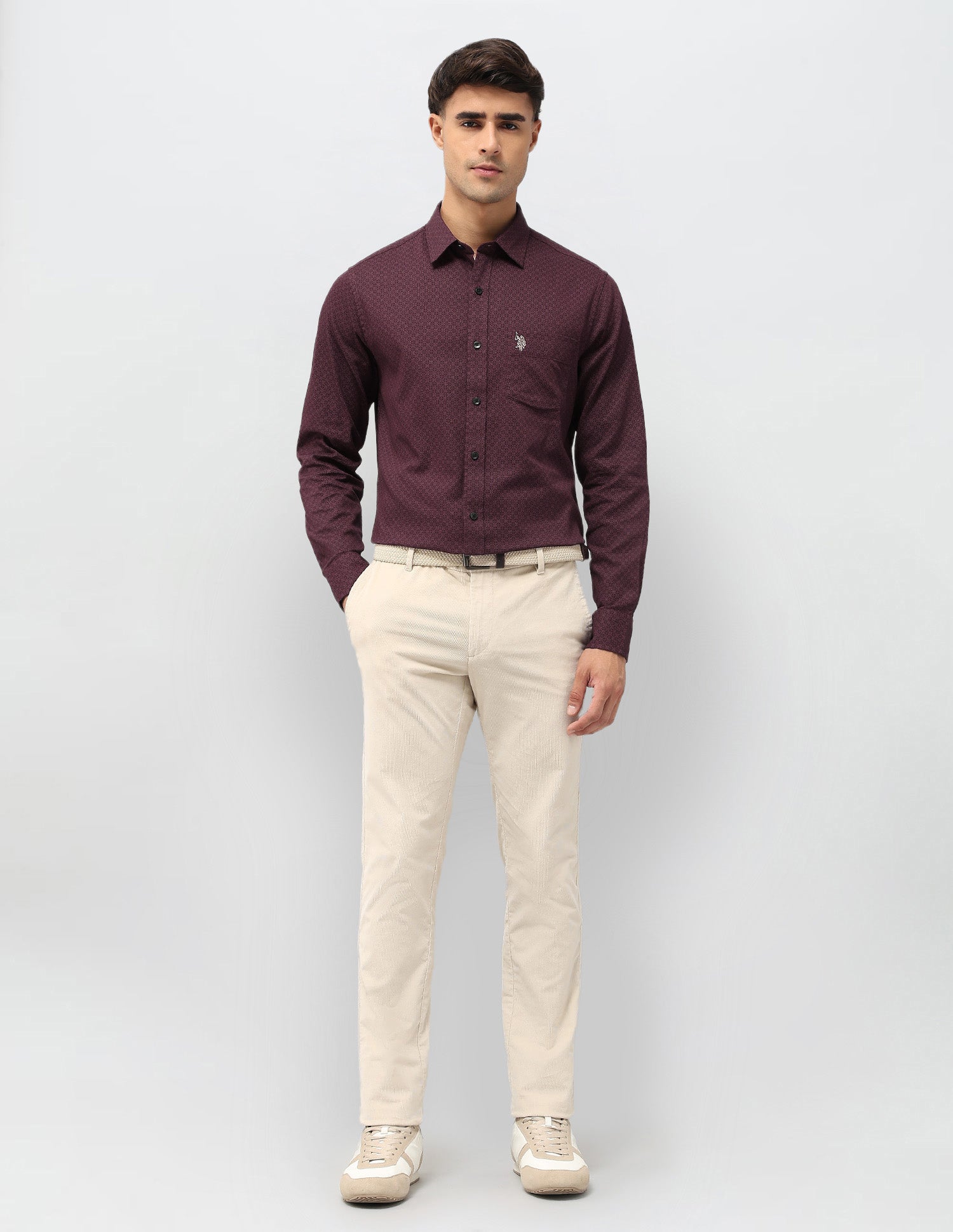 Tailored Fit Geometric Printed Shirt Maroon - U.S. POLO ASSN. | Large
