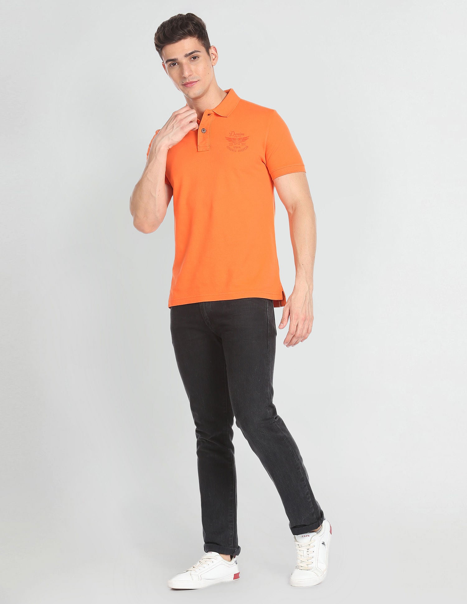 Back Print Cotton Pique Polo Shirt Orange - U.S. Polo Assn. India | Large