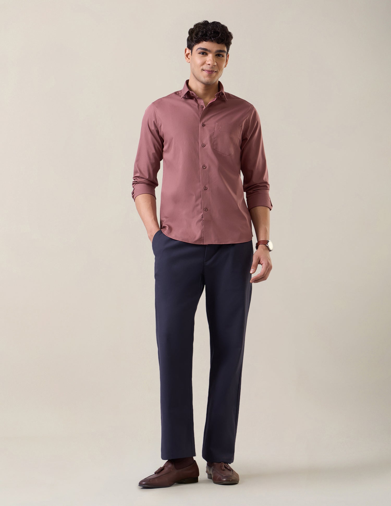 Solid Tailored Fit Shirt Dark Pink - U.S. Polo Assn. India | Large