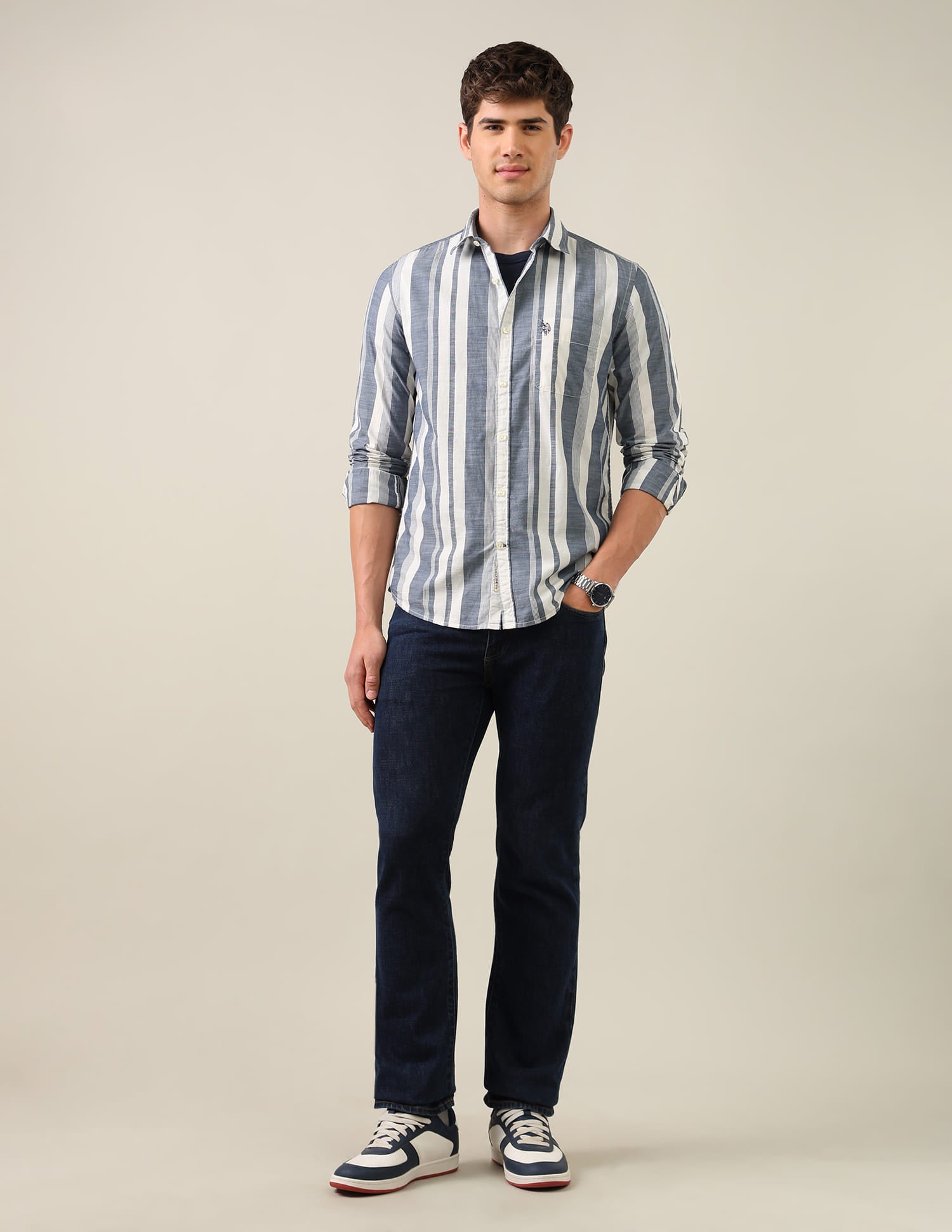Vertical Striped Regular Fit Shirt Blue - U.S. Polo Assn. India | Large