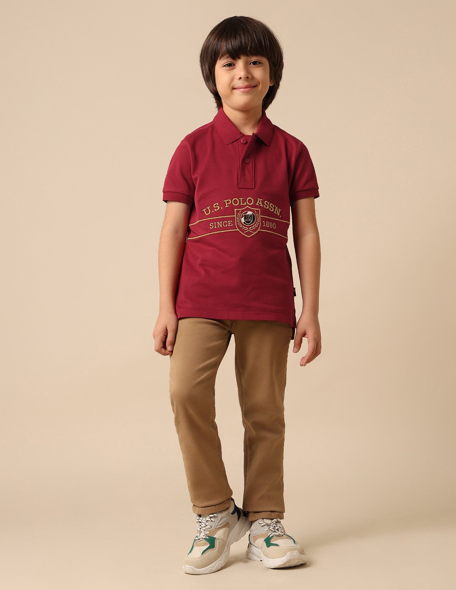 Boys Brand Embroidered Pure Cotton Polo Shirt Red - U.S. POLO ASSN. | Large