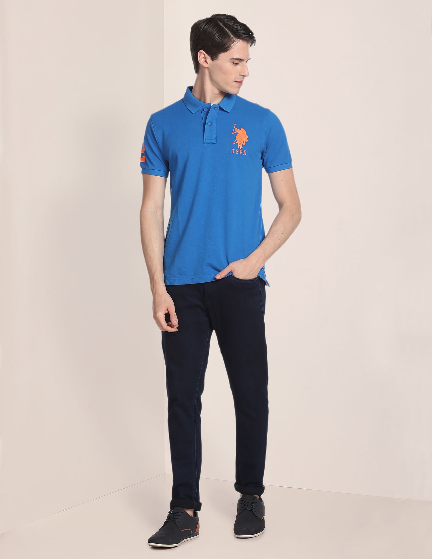 Compact Cotton Logo Polo Shirt Dark Blue - U.S. Polo Assn. India | Large