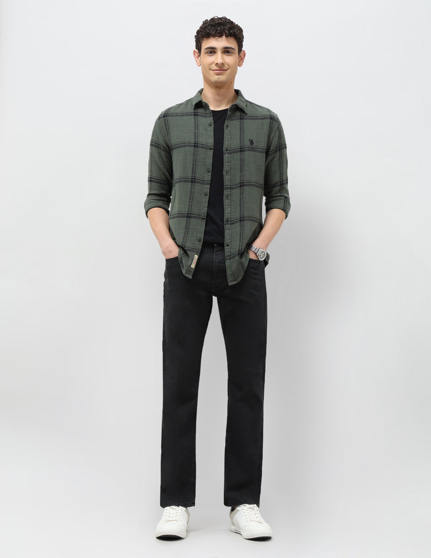 Windowpane Checked Regular Fit Shirt Green - U.S. POLO ASSN. | Large