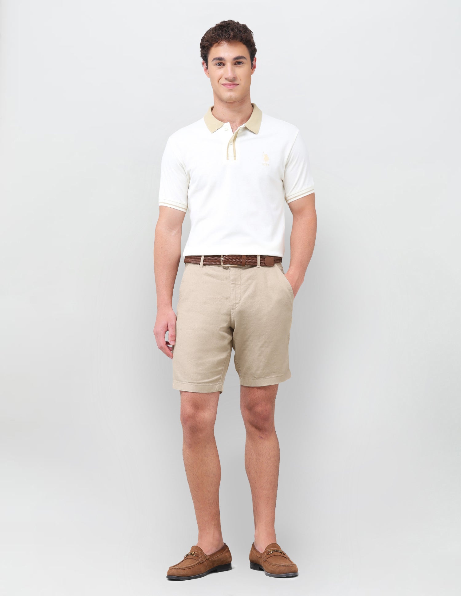 Solid Slim Fit Chino Shorts Khaki - U.S. Polo Assn. India | Large