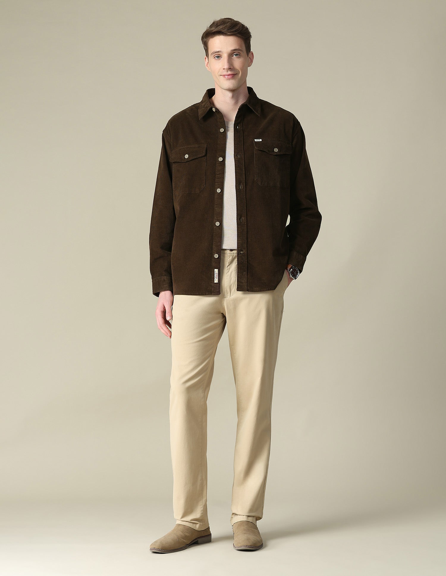 Corduroy Regular Fit Shacket Dark Brown - U.S. Polo Assn. India | Large