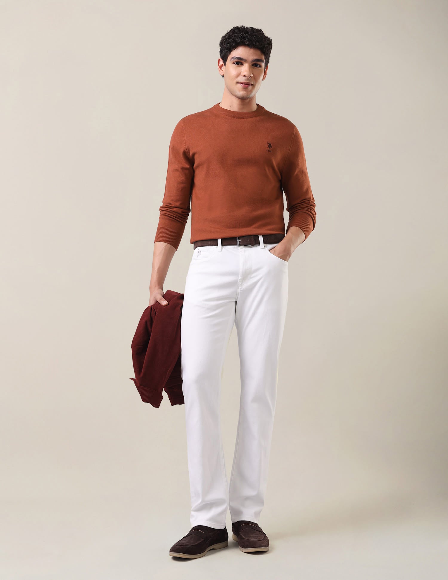Solid Regular Fit Sweater Rust - U.S. Polo Assn. India | Large