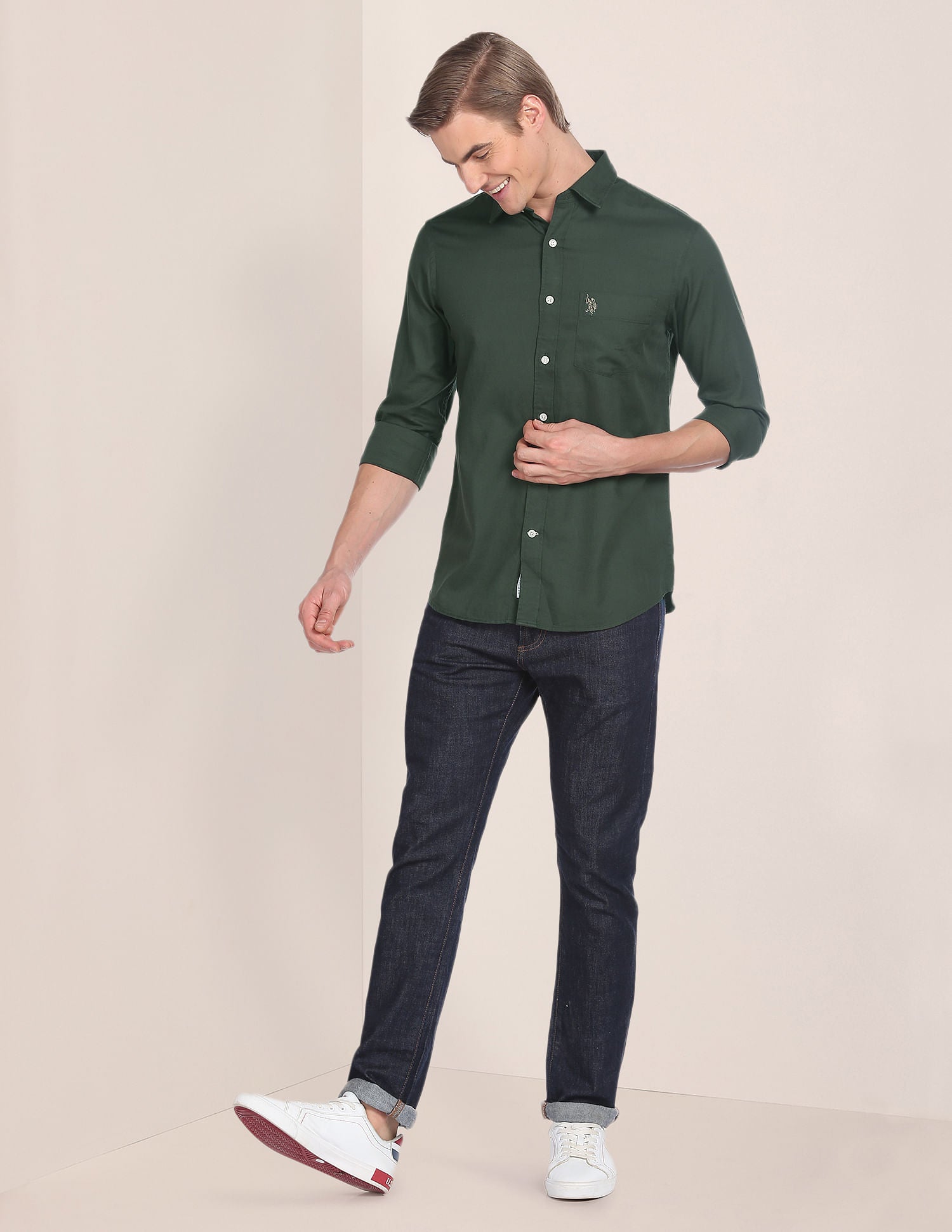 Solid Tailored Fit Shirt Olive - U.S. Polo Assn. India | Large
