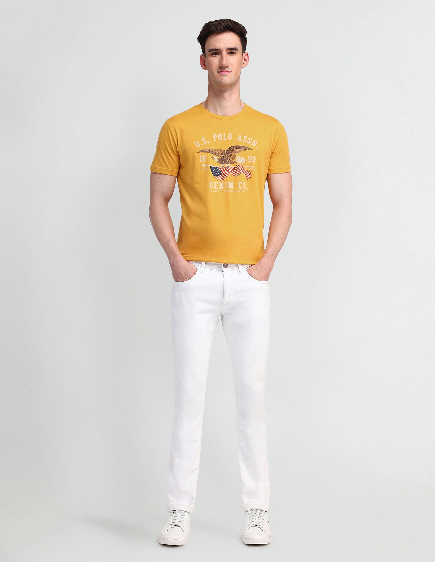 Round Neck Graphic Print T-Shirt Appricot - U.S. Polo Assn. India | Large