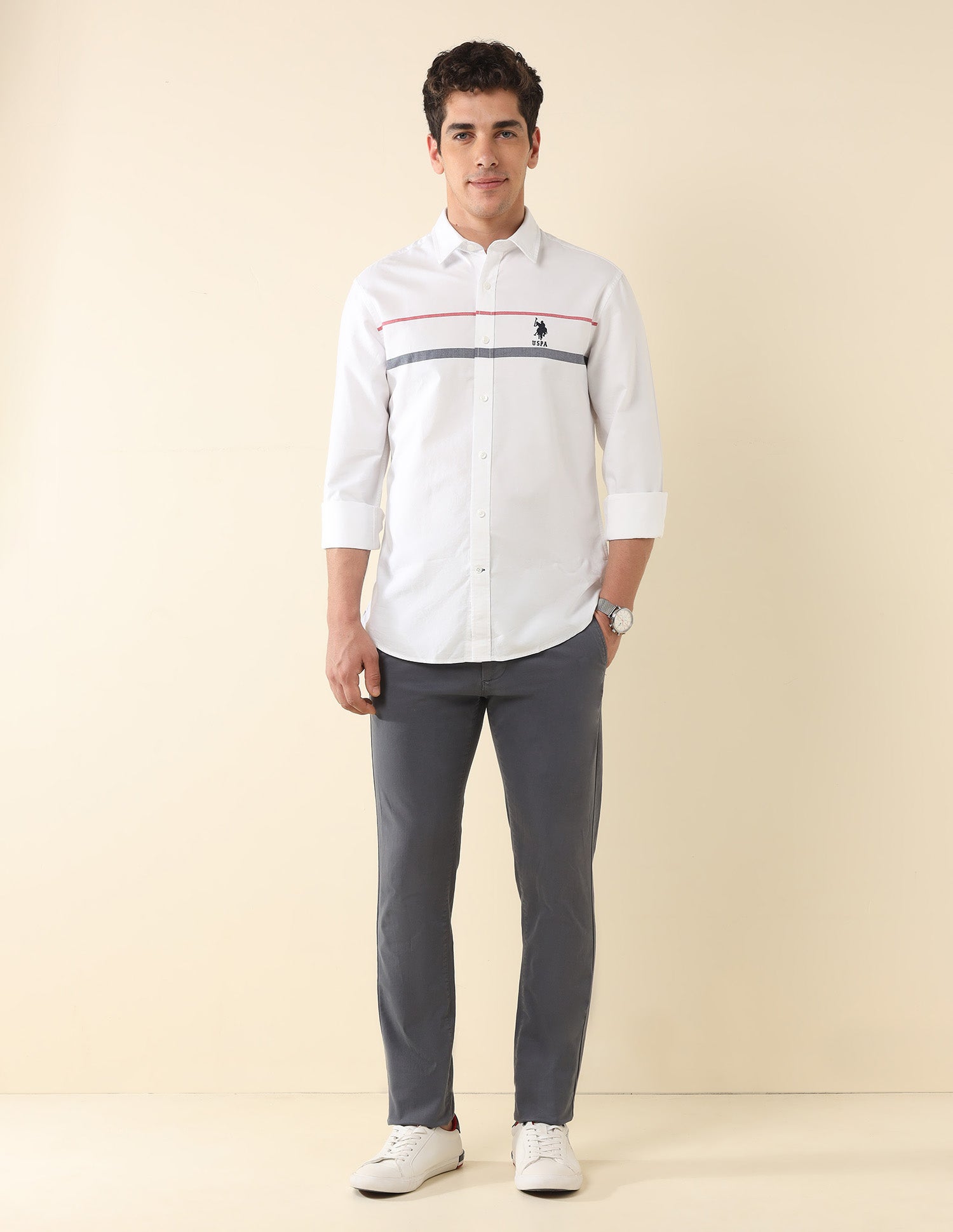 Tailored Fit Horizontal Striped Shirt White - U.S. POLO ASSN. | Large