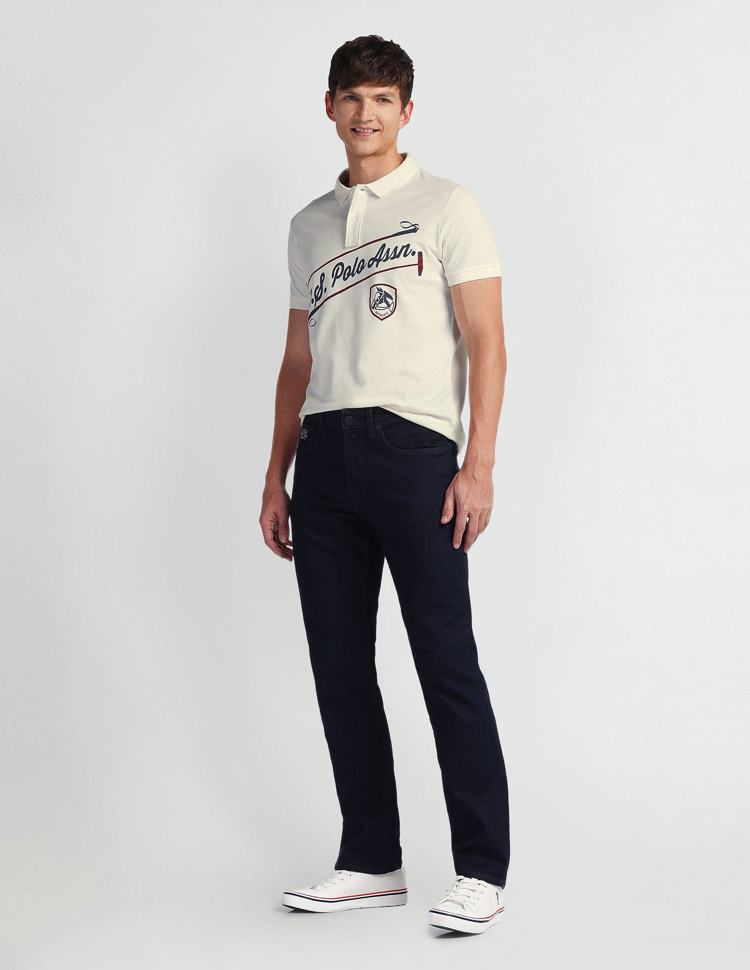 Brand Print Pique Polo Shirt Off White - U.S. POLO ASSN. | Large