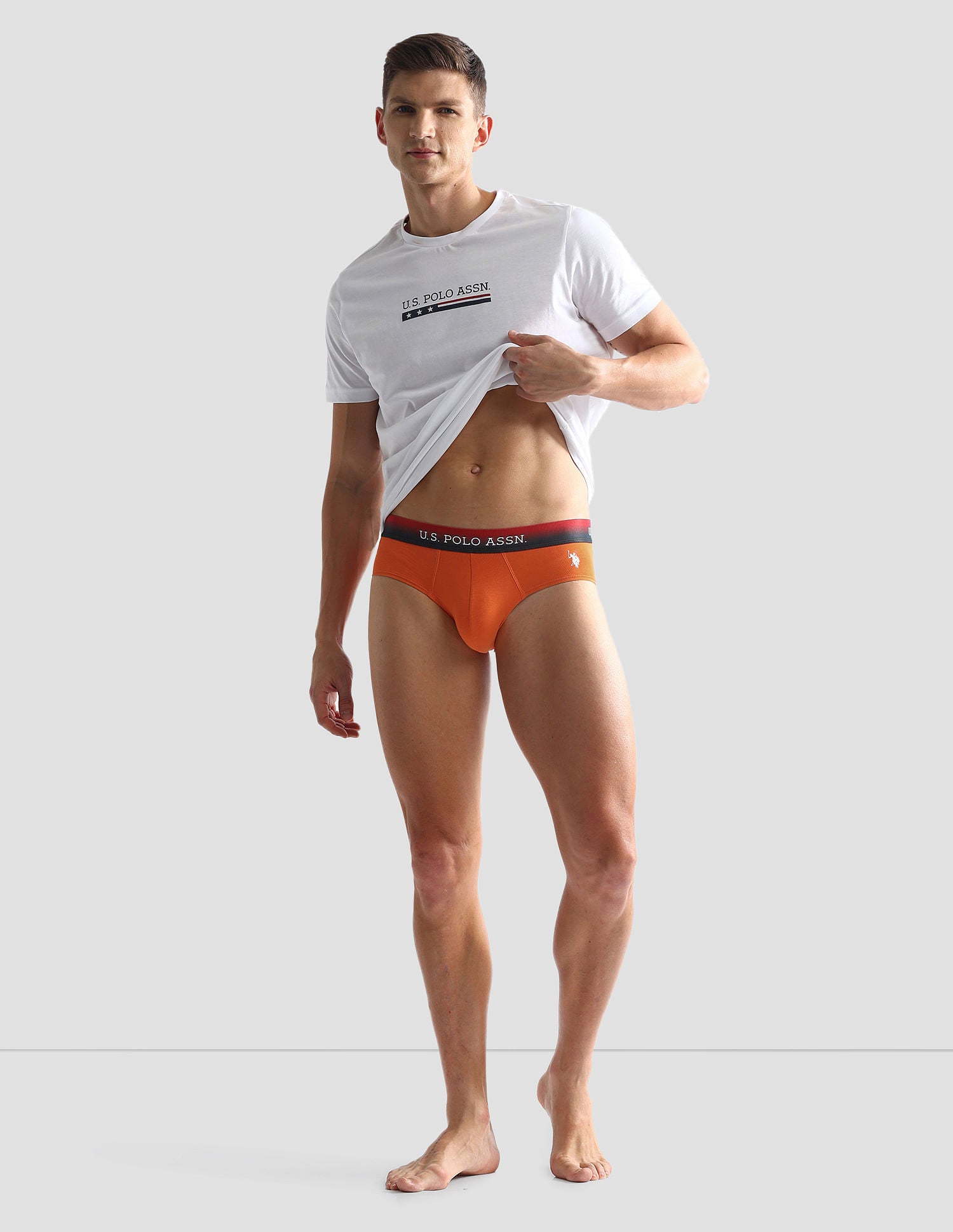 Ombre Waistband Solid OEB05 Briefs - Pack Of 2 Black and Orange - U.S. POLO ASSN. | Large