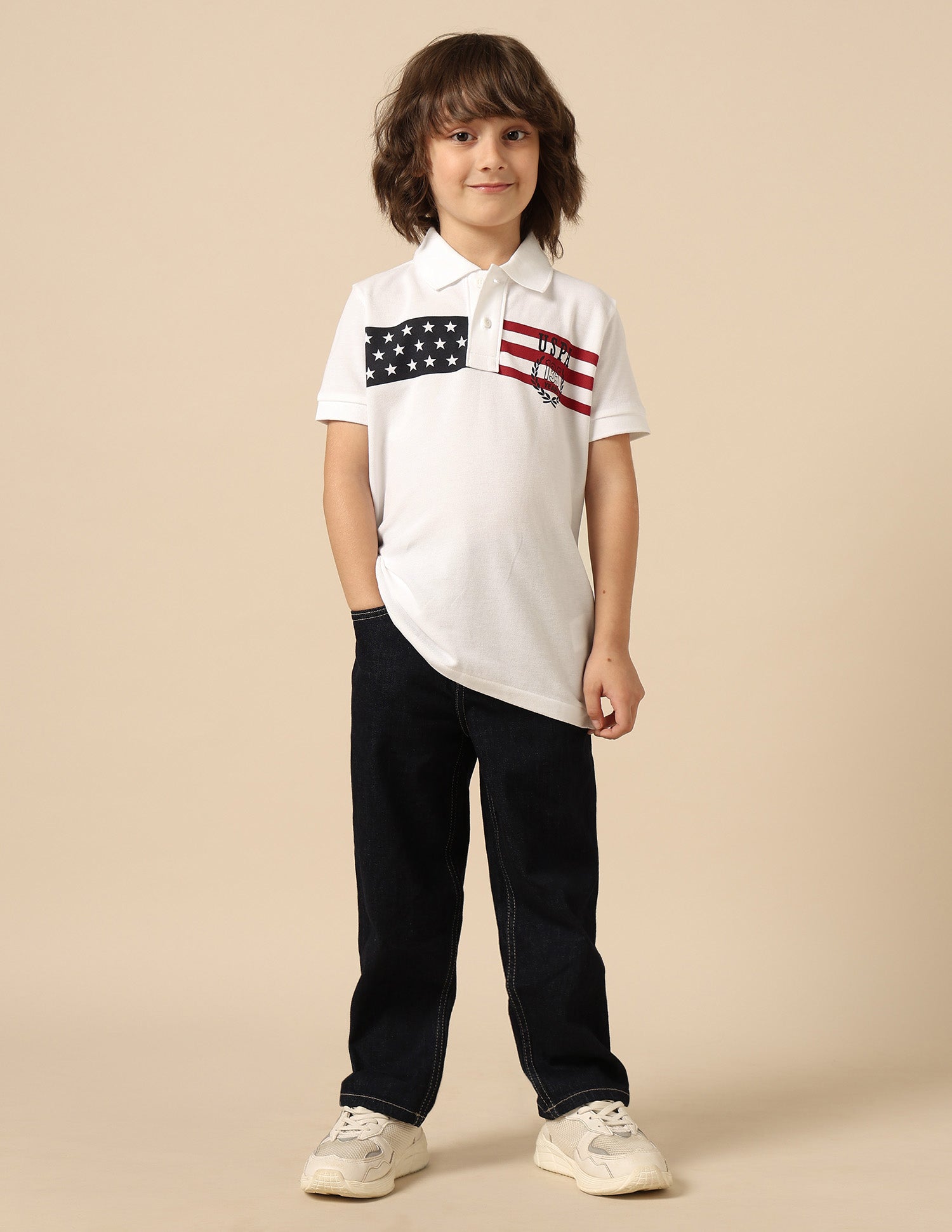 Boys Graphic Printed Regular Fit Polo Shirt White - U.S. POLO ASSN. | Large