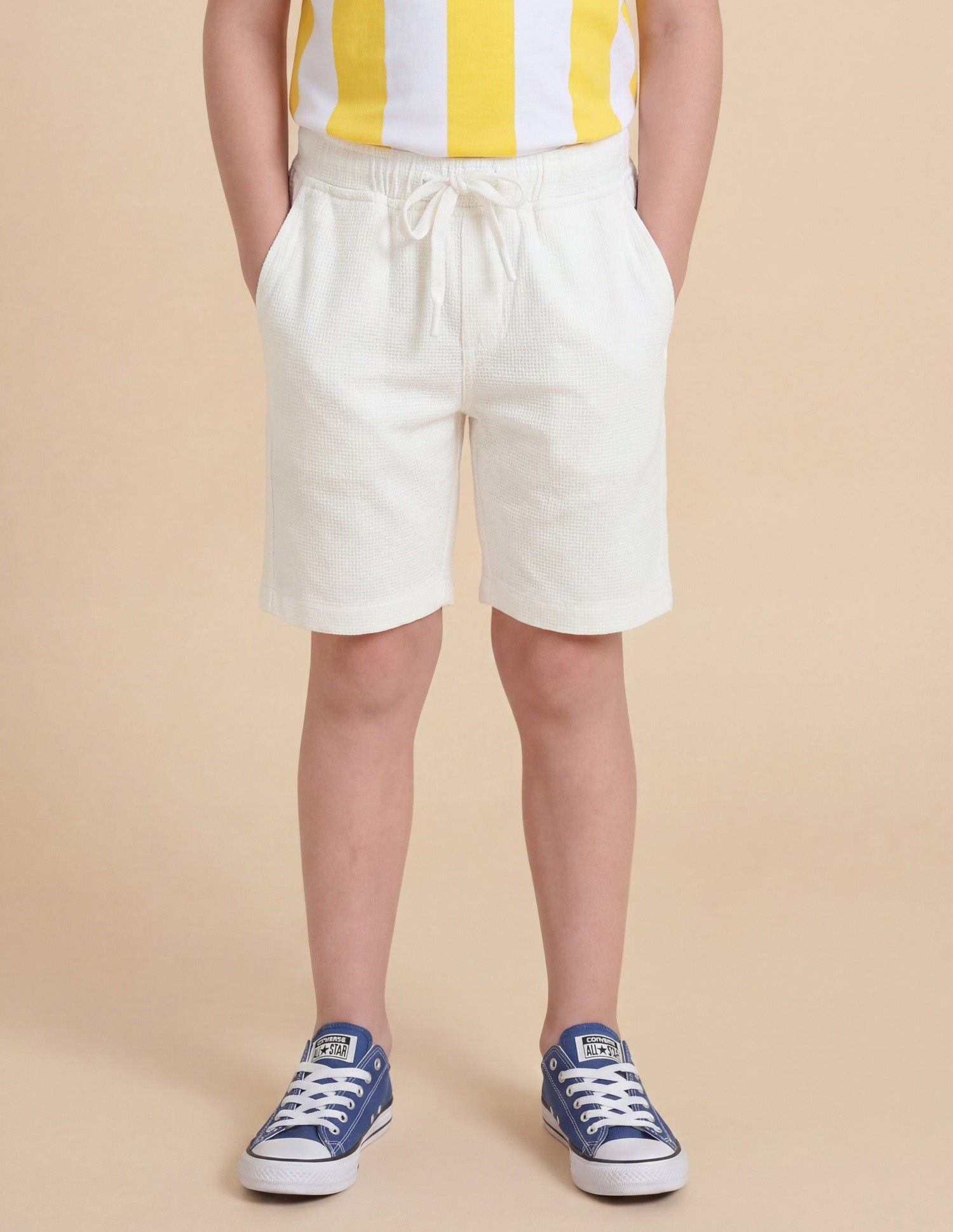 Boys Relaxed Fit Textured Shorts White - U.S. Polo Assn. India | Large