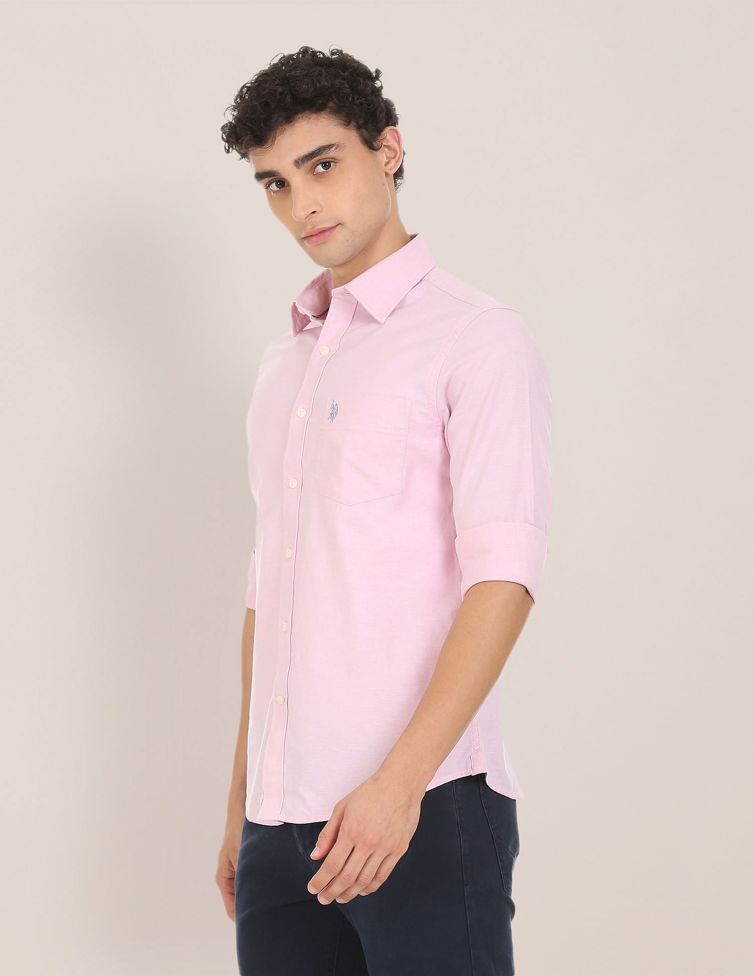 Spread Collar Cotton Stretch Shirt Light Pink - U.S. POLO ASSN. | Large