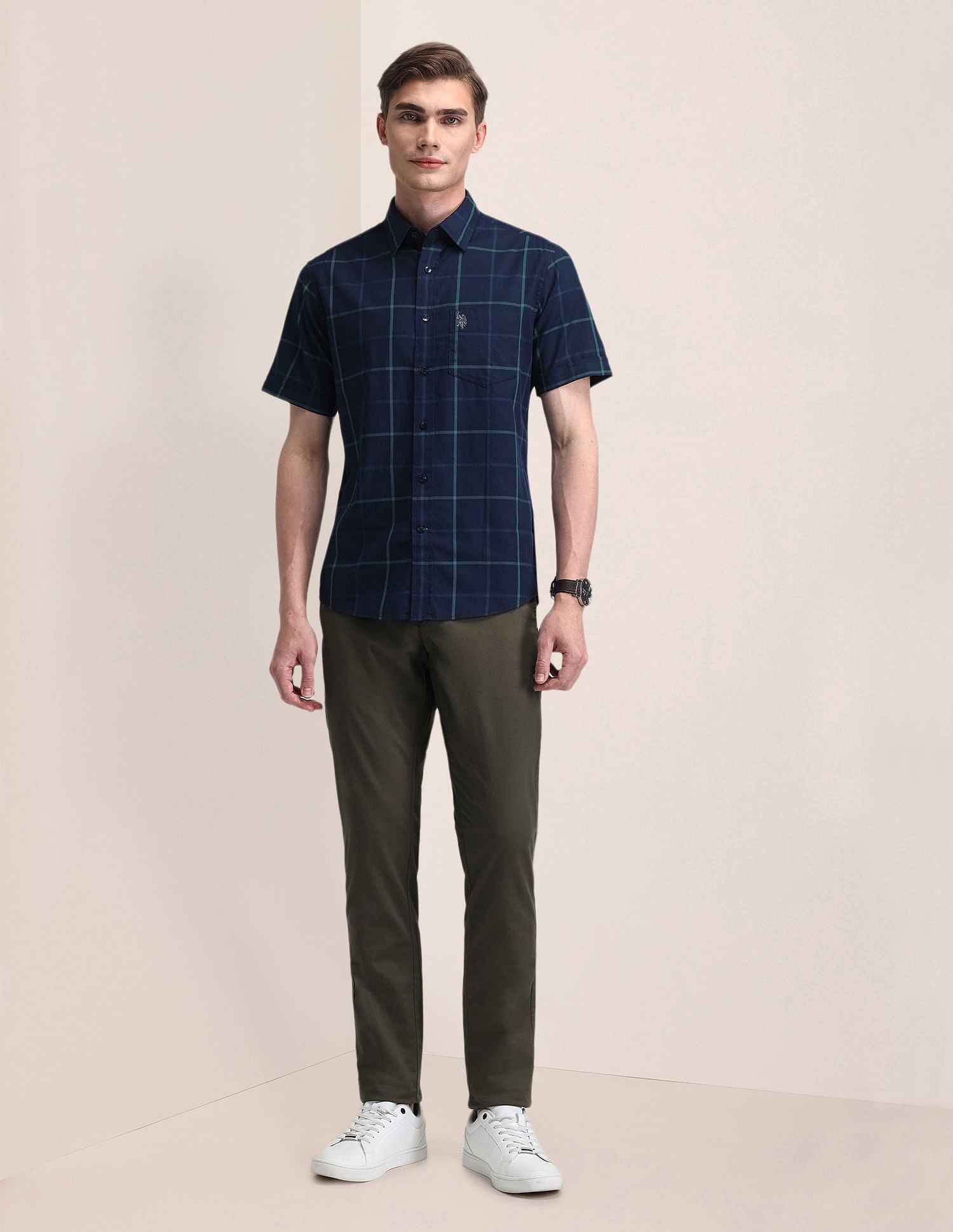 Windowpane Checked Tailored Fit Shirt Navy - U.S. Polo Assn. India | Large