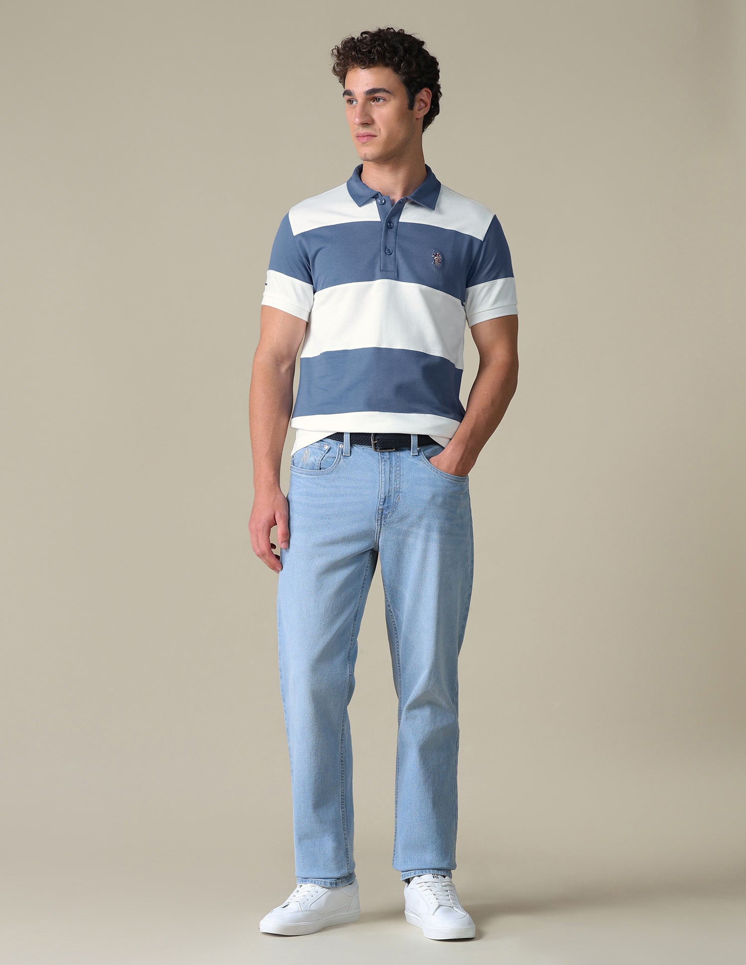 Horizontal Striped Slim Fit Polo Shirt Blue - U.S. Polo Assn. India | Large