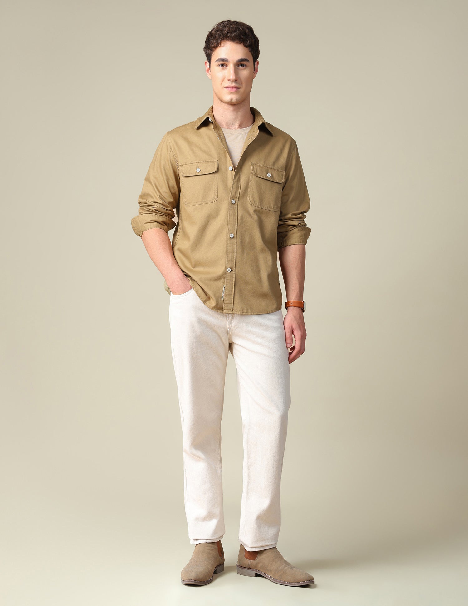 Twill Regular Fit Shirt Khaki - U.S. Polo Assn. India | Large