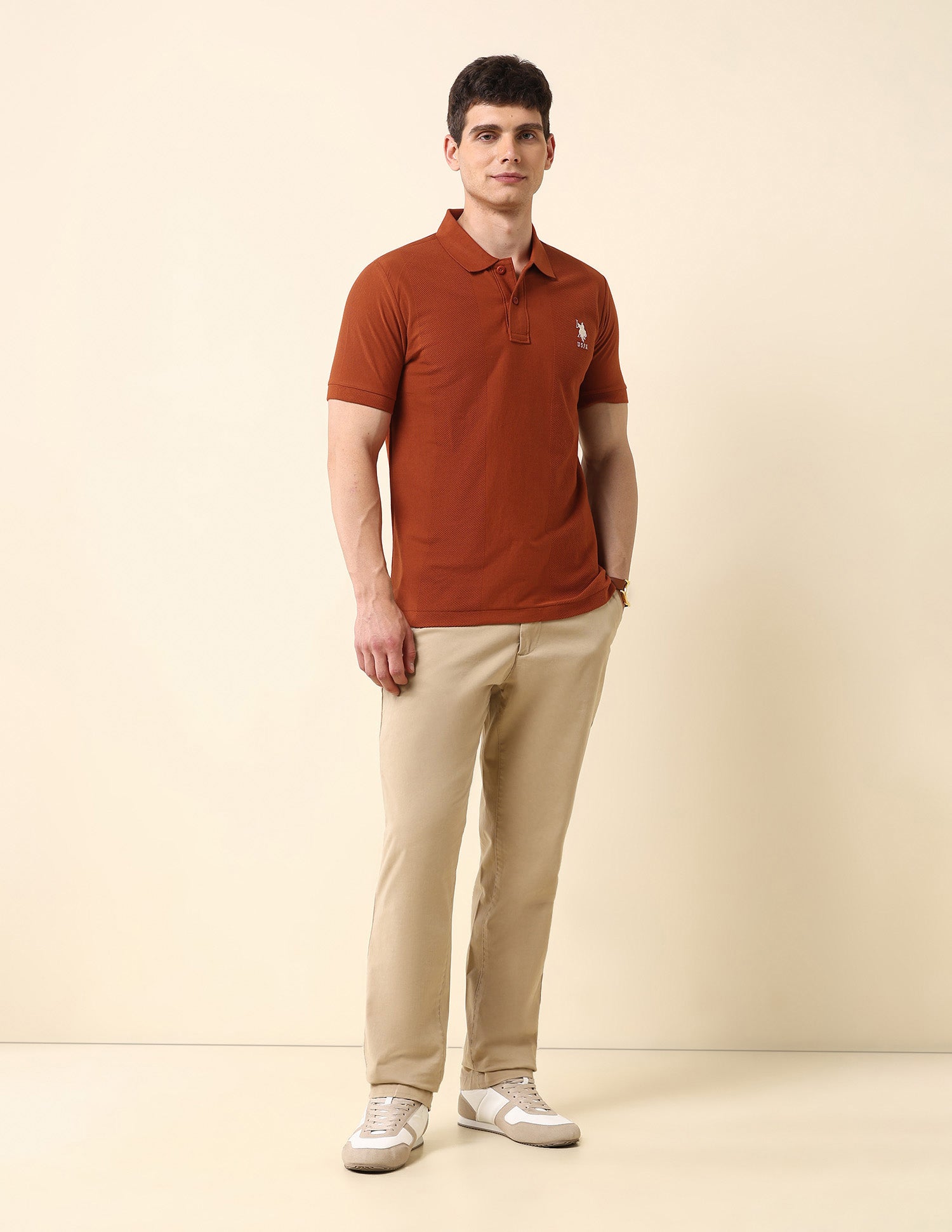 Textured Slim Fit Classic Polo Shirt Rust - U.S. Polo Assn. India | Large