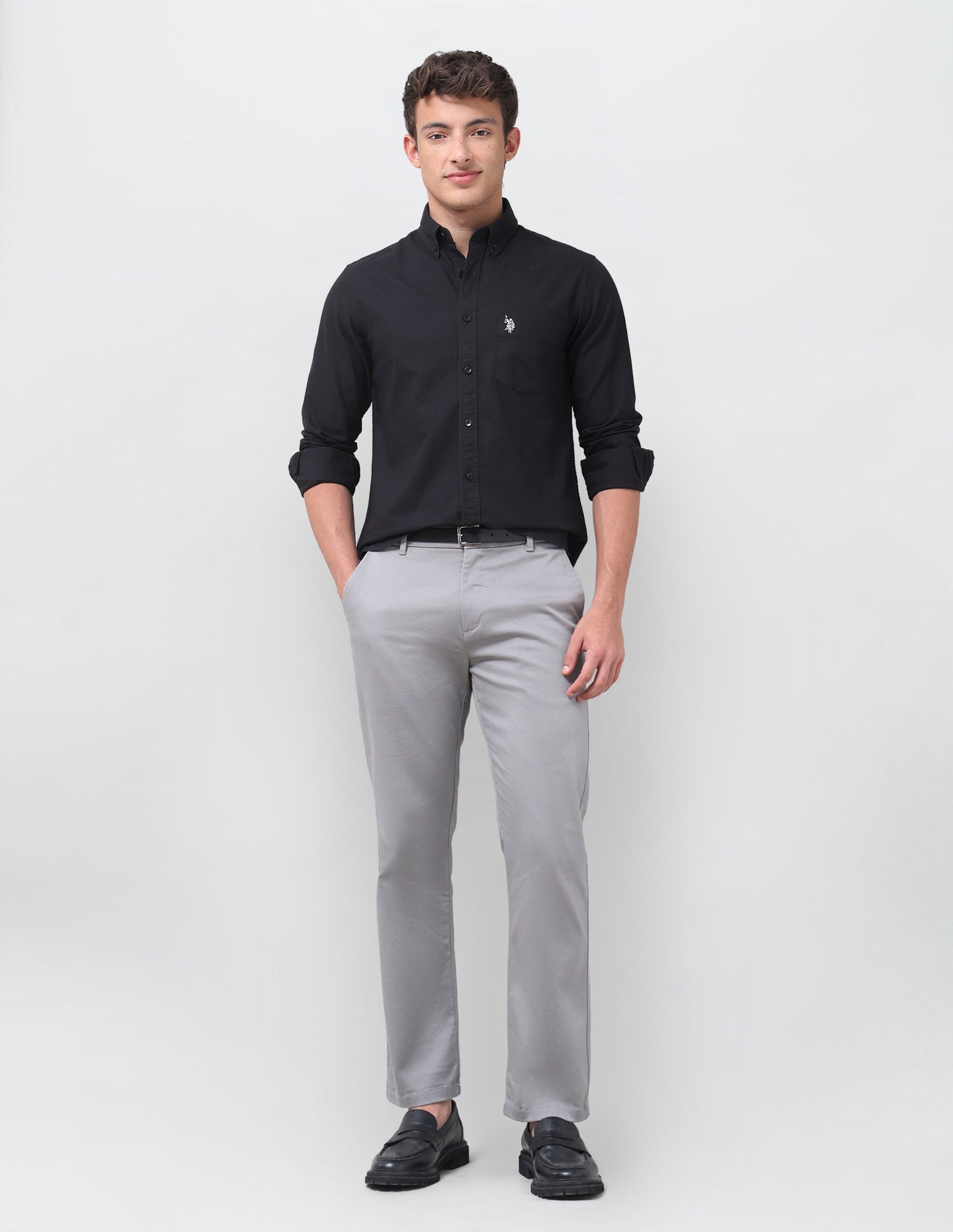 Tailored Fit Oxford Button Down Shirt Black - U.S. Polo Assn. India | Large