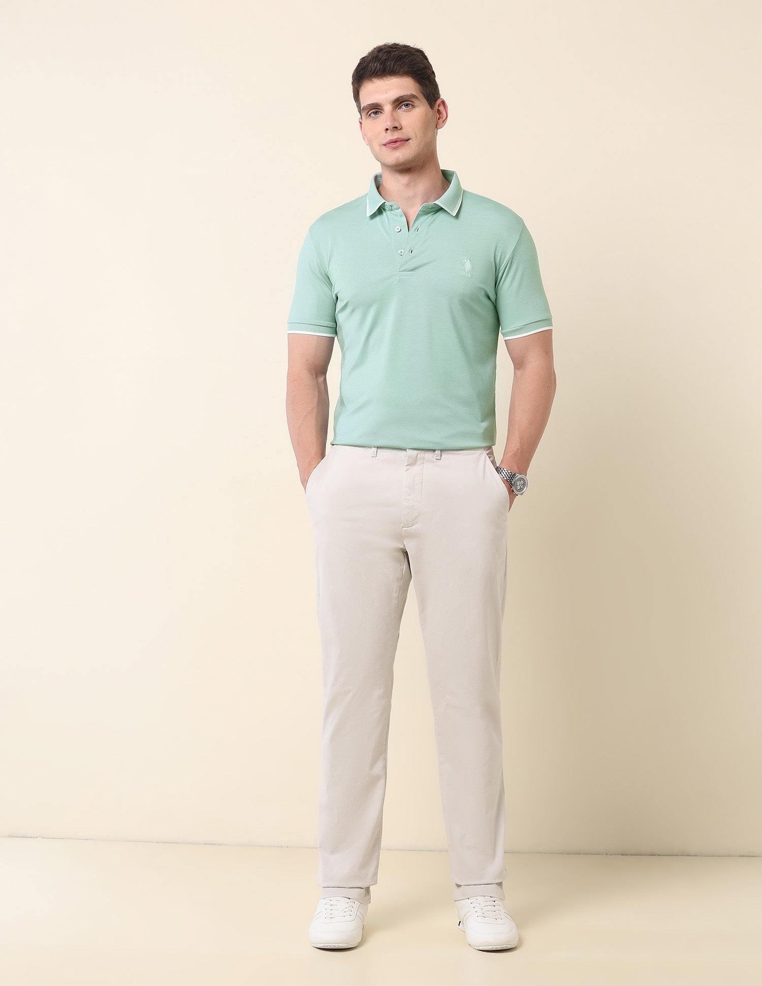 Slim Fit Monochrome Majesty Polo Shirt Green - U.S. Polo Assn. India | Large