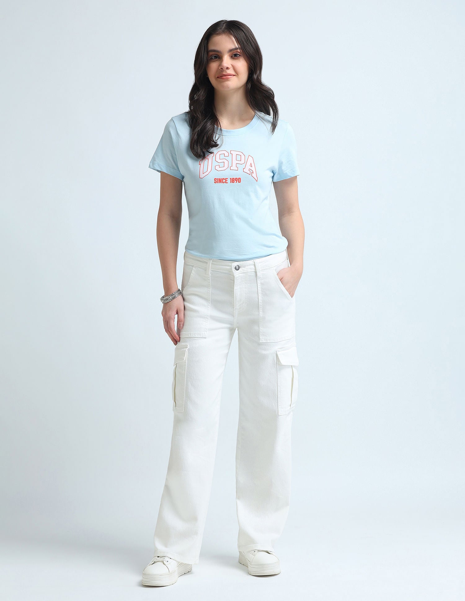 Wide Leg Cargo Fit White Jeans White - U.S. Polo Assn. India | Large