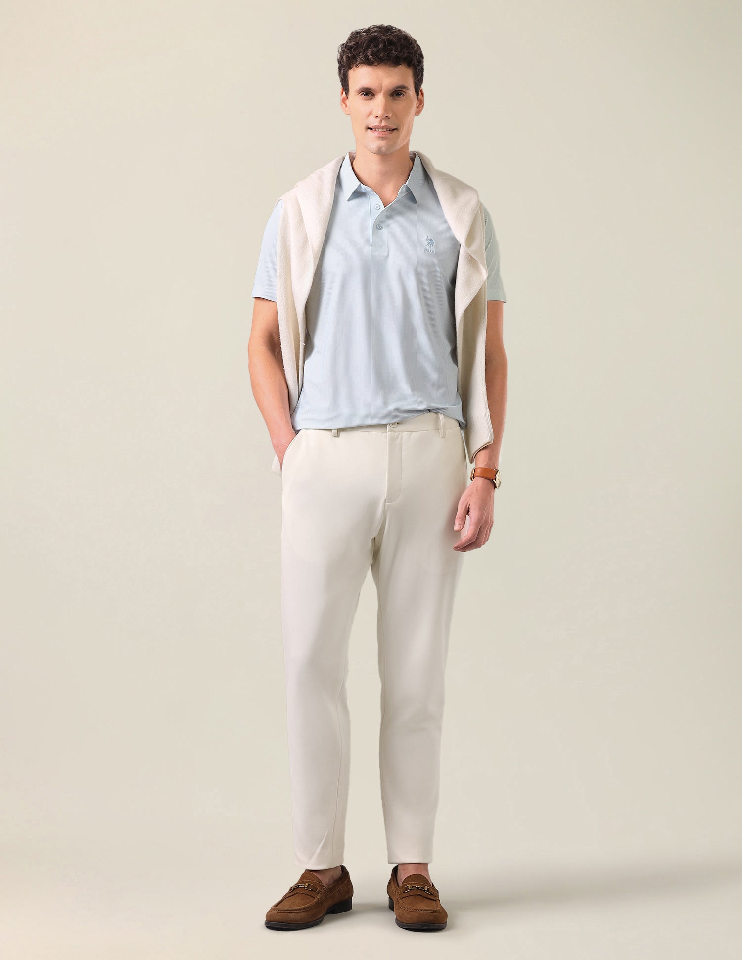 Vertical Striped Slim Fit Polo Shirt Light Blue - U.S. Polo Assn. India | Large