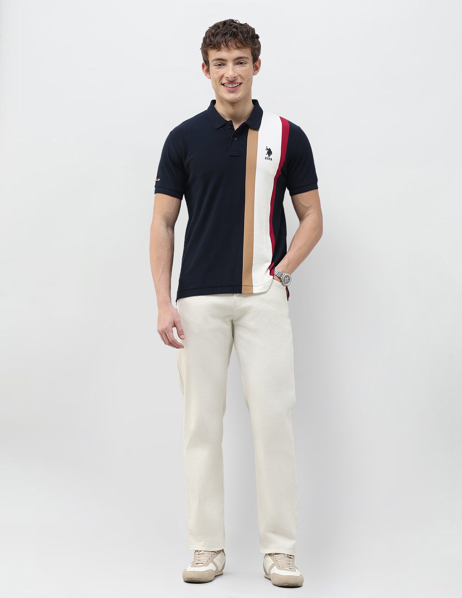 Colourblocked Slim Fit Polo Shirt Navy - U.S. Polo Assn. India | Large