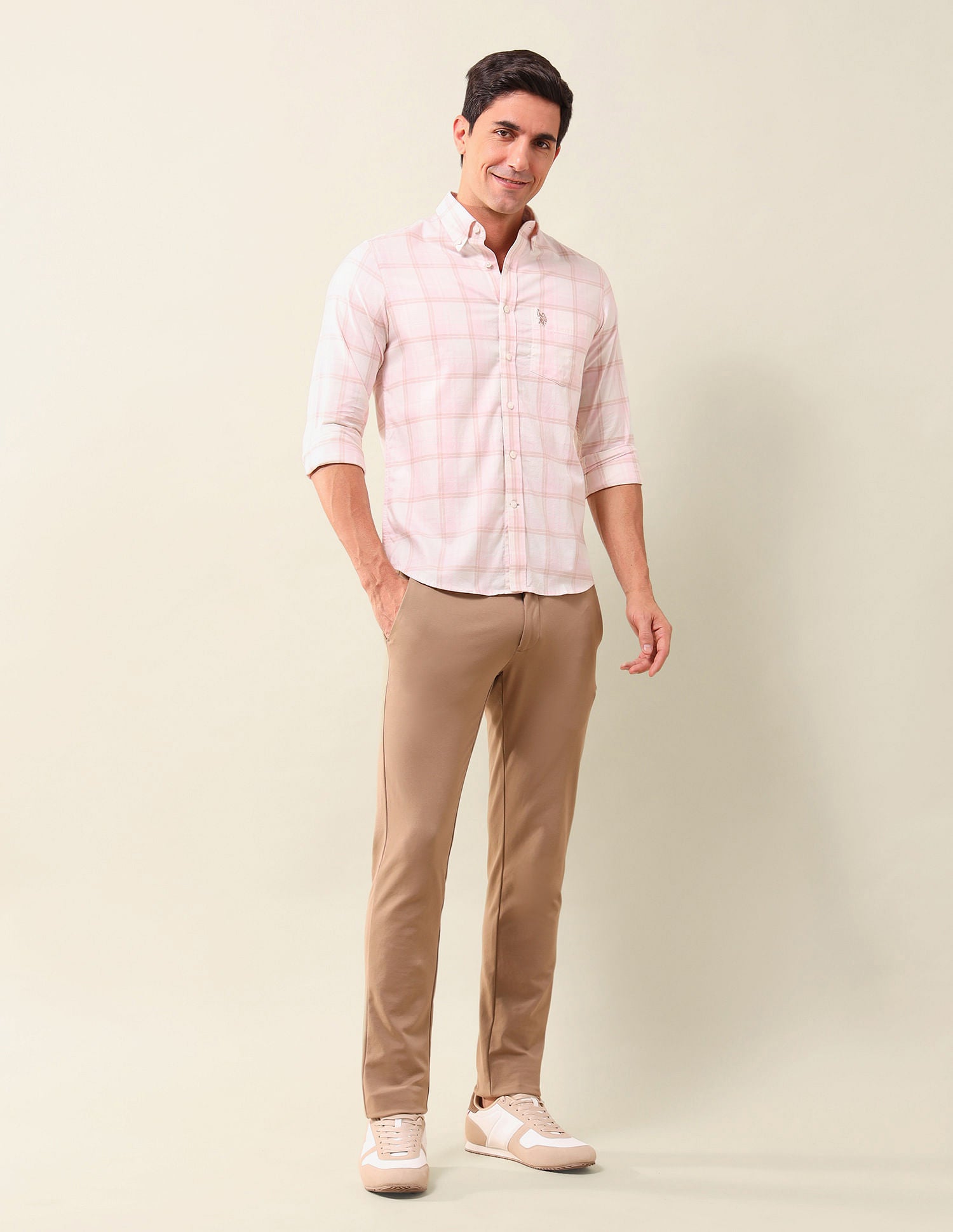 Tailored Fit Checked Shirt Light Pink - U.S. Polo Assn. India | Large