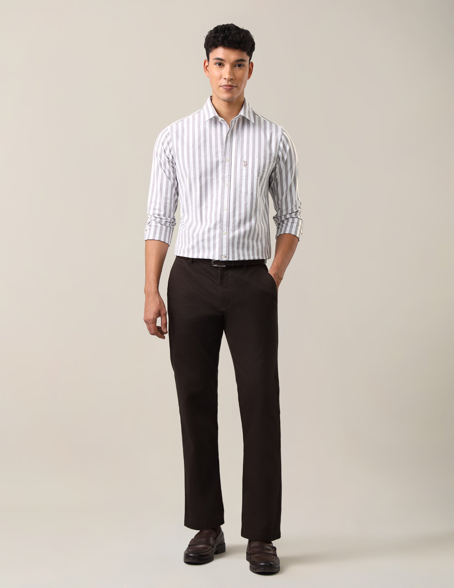 Tailored Fit Vertical Striped Shirt Grey - U.S. Polo Assn. India | Large